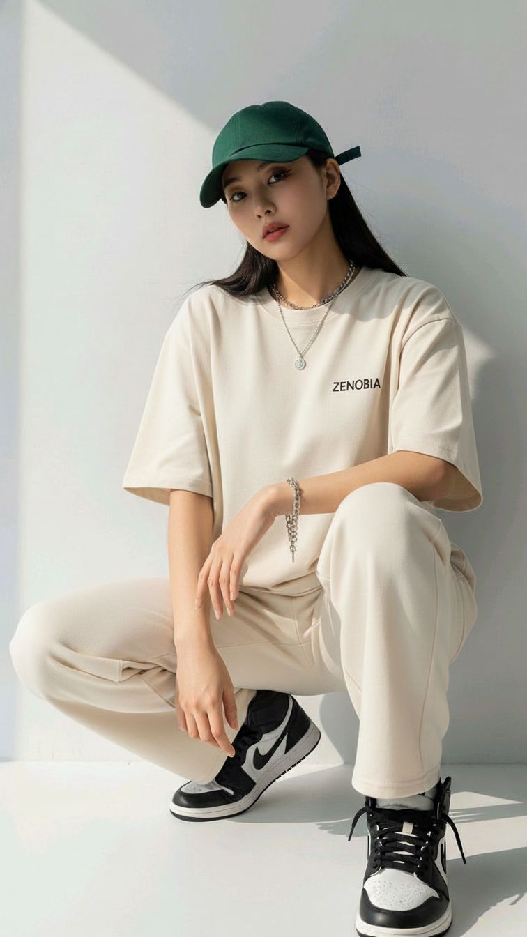 Unisex Premium Terry Sweatpants – Off-White (Black Embroidery)