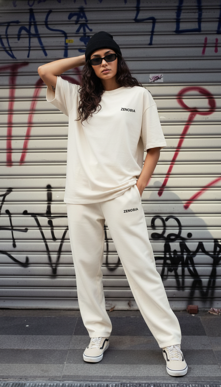 Unisex Premium Terry Sweatpants – Off-White (Black Embroidery)