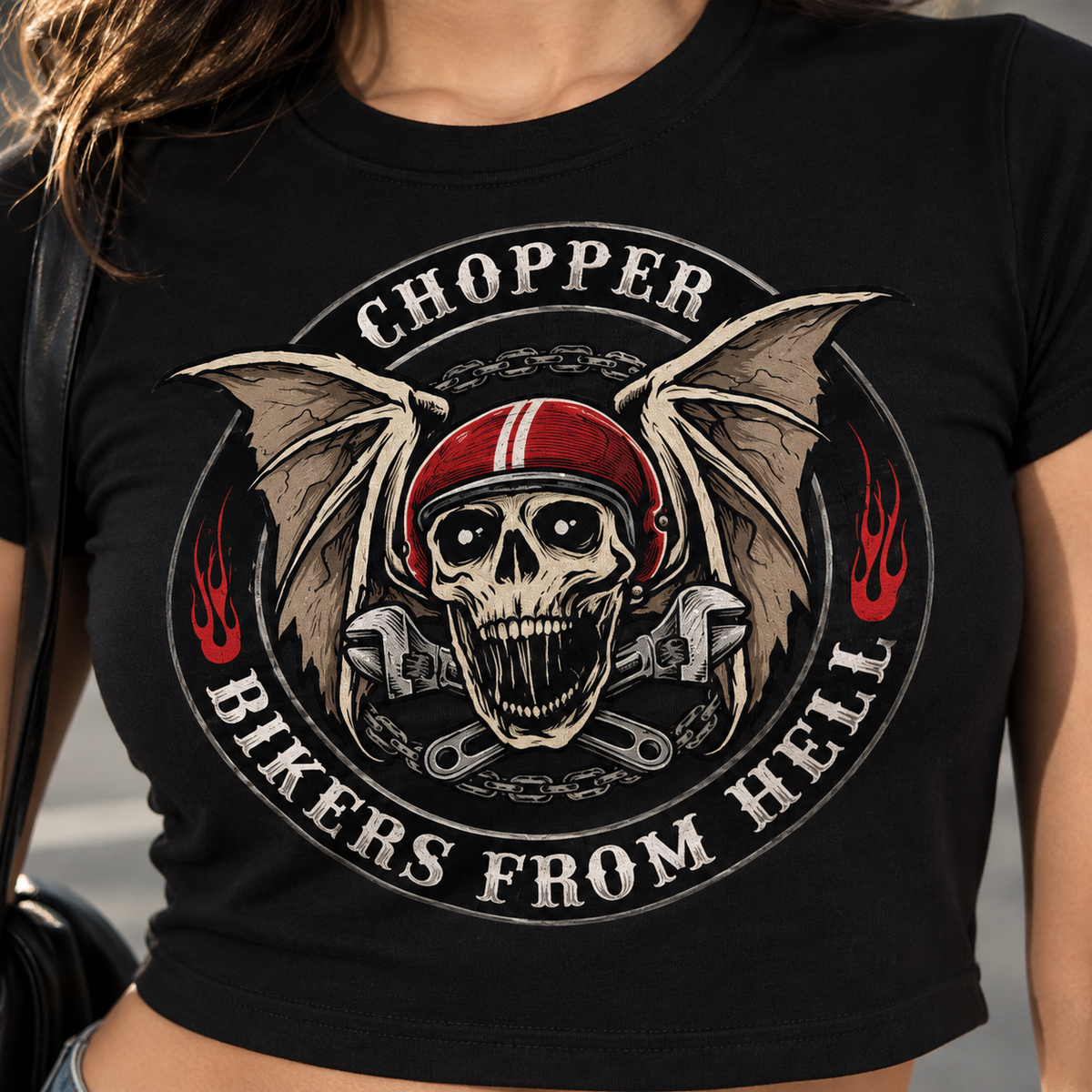 Biker Skull Graphic Crop Top