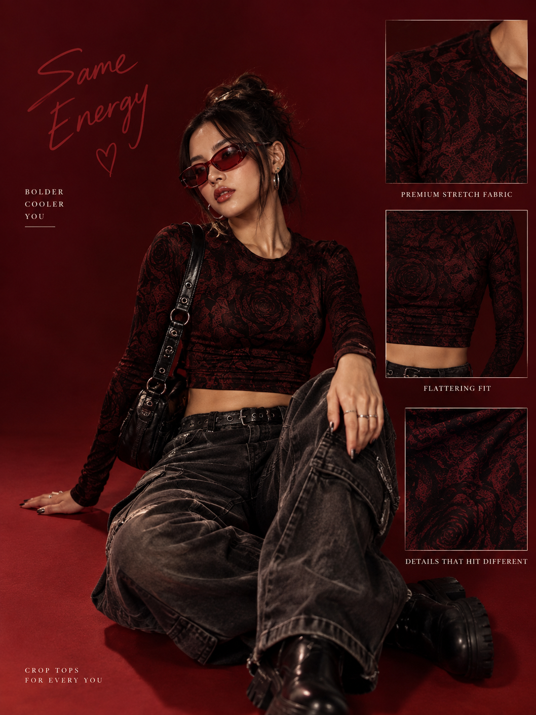 Crimson Bloom Crop Top