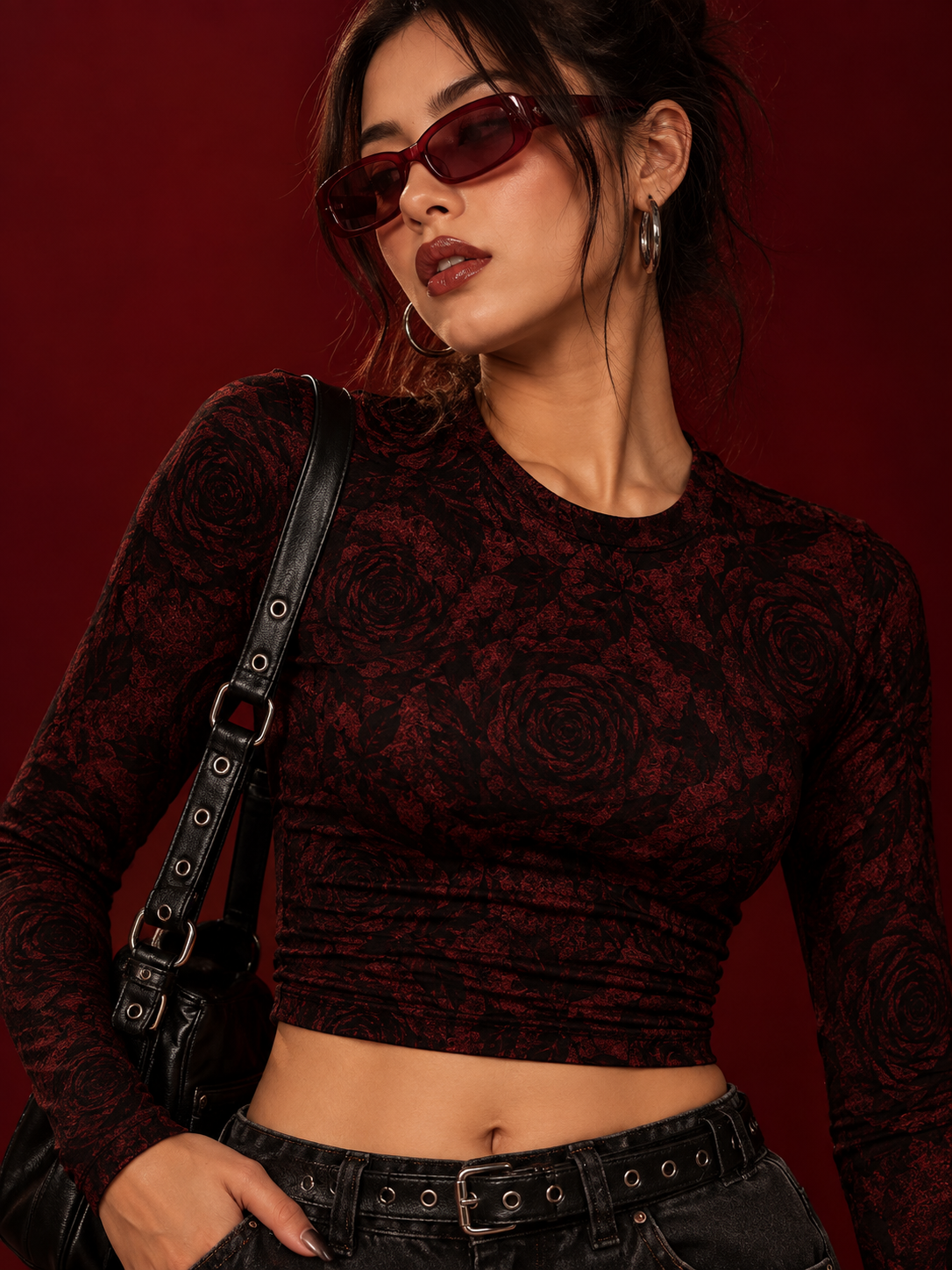 Crimson Bloom Crop Top