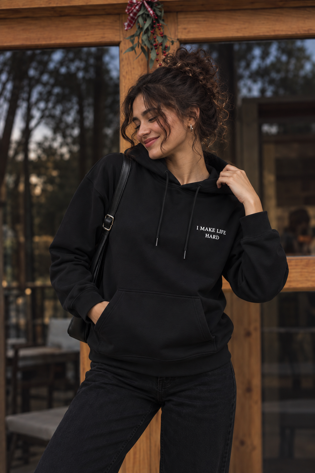 I MAKE LIFE HARD –The Chaos Energy Hoodie (White Embroidery)