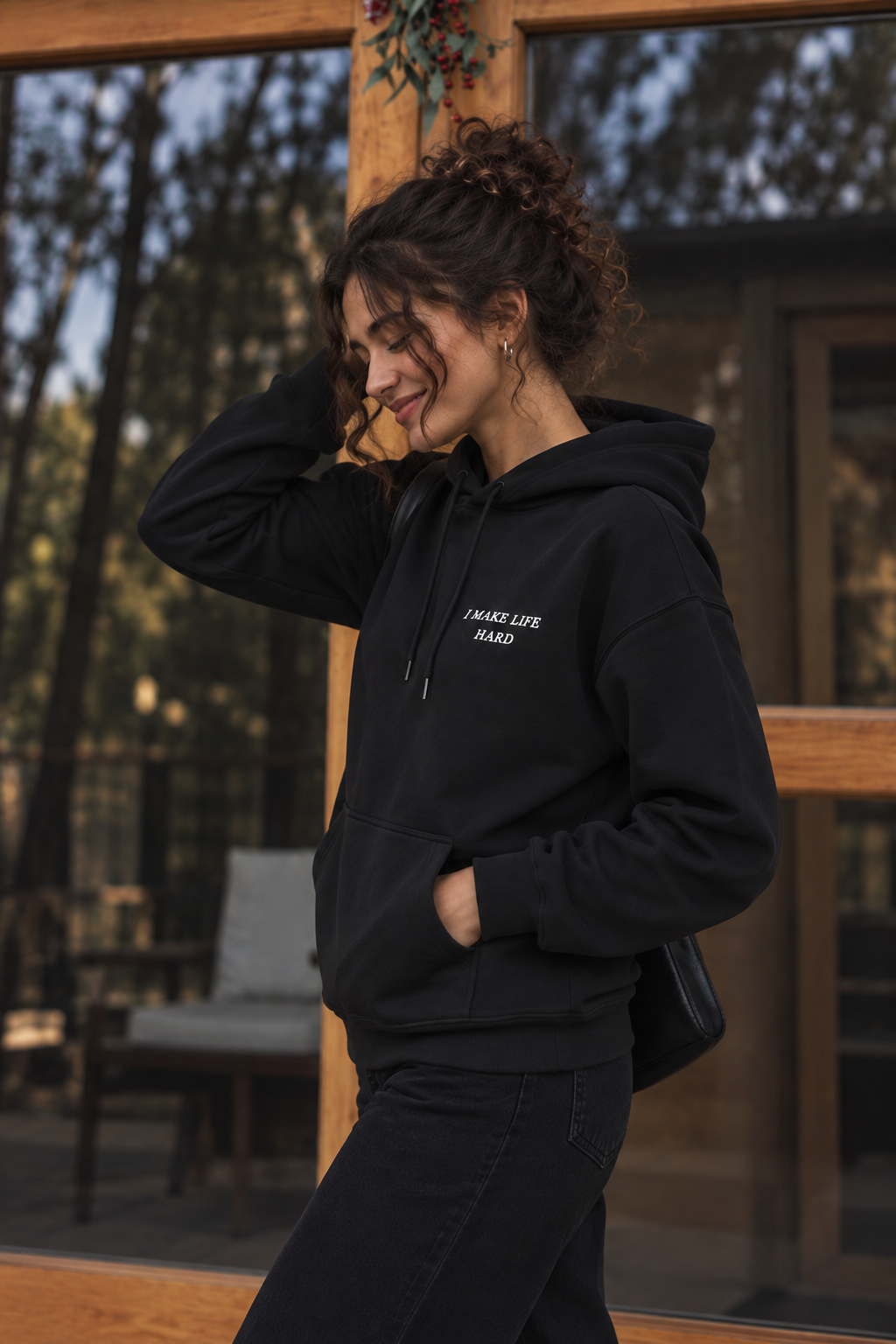 I MAKE LIFE HARD –The Chaos Energy Hoodie (White Embroidery)