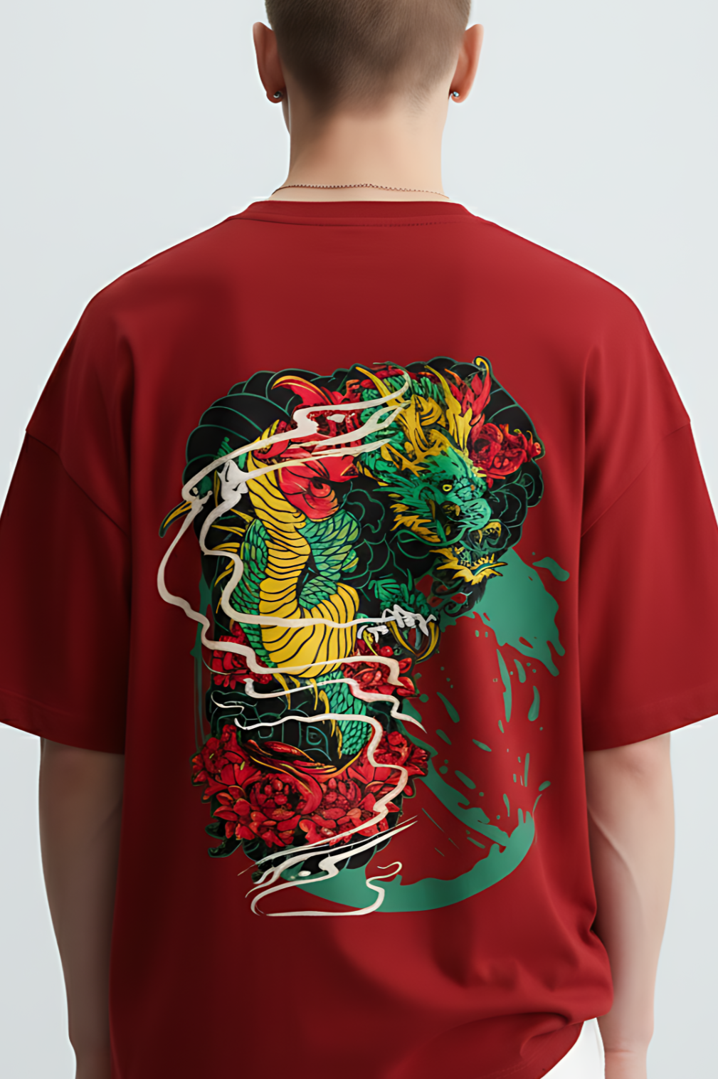 “Shadow Dragon’s Fury” Unisex Oversized T-Shirt — White Logo Series