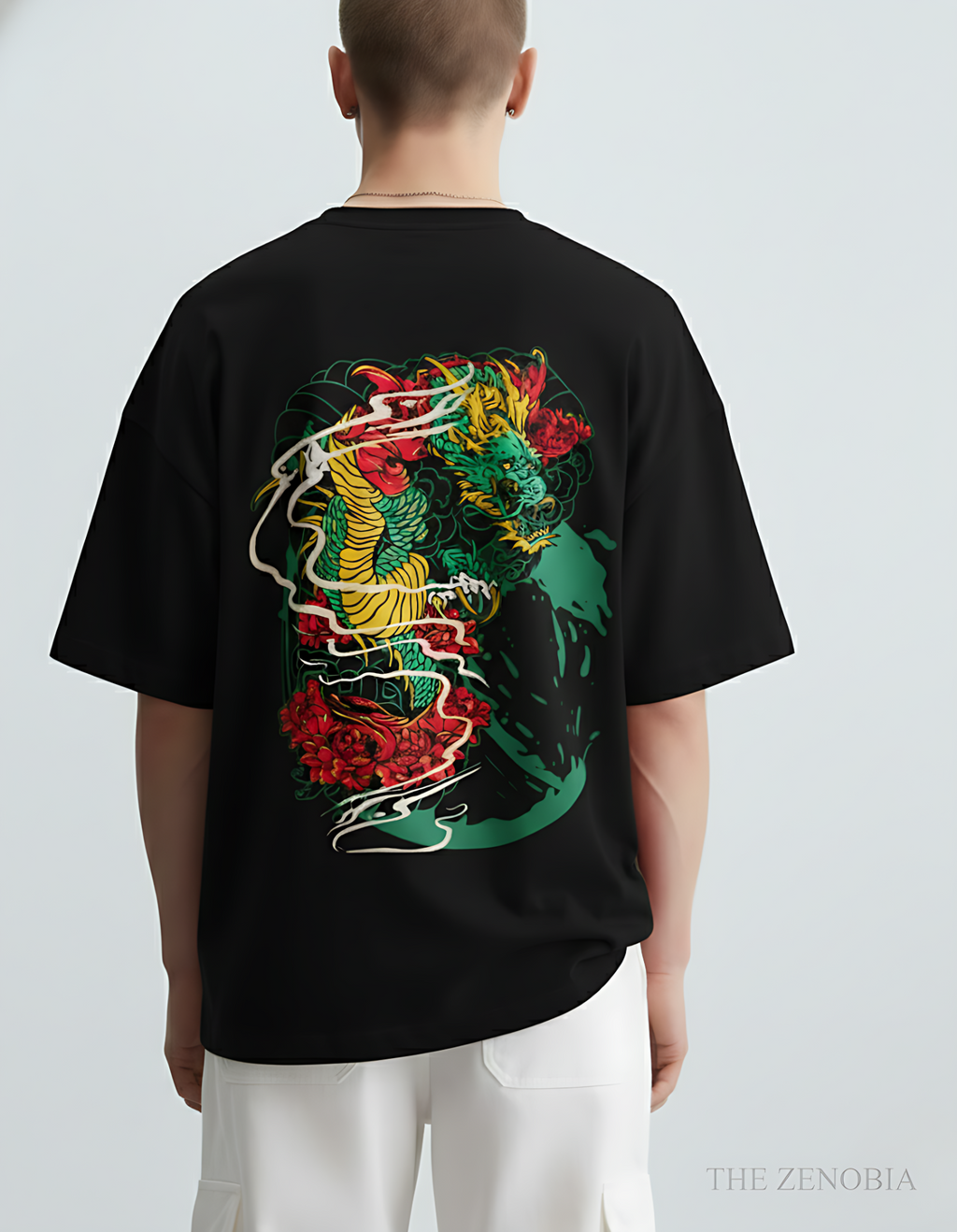 “Shadow Dragon’s Fury” Unisex Oversized T-Shirt — White Logo Series