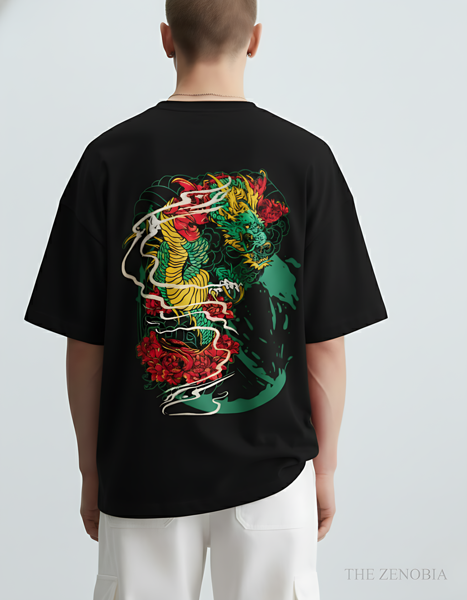 “Shadow Dragon’s Fury” Unisex Oversized T-Shirt — White Logo Series