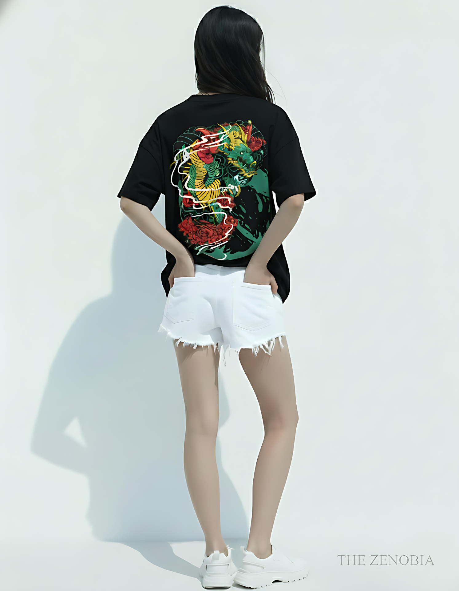 “Shadow Dragon’s Fury” Unisex Oversized T-Shirt — White Logo Series