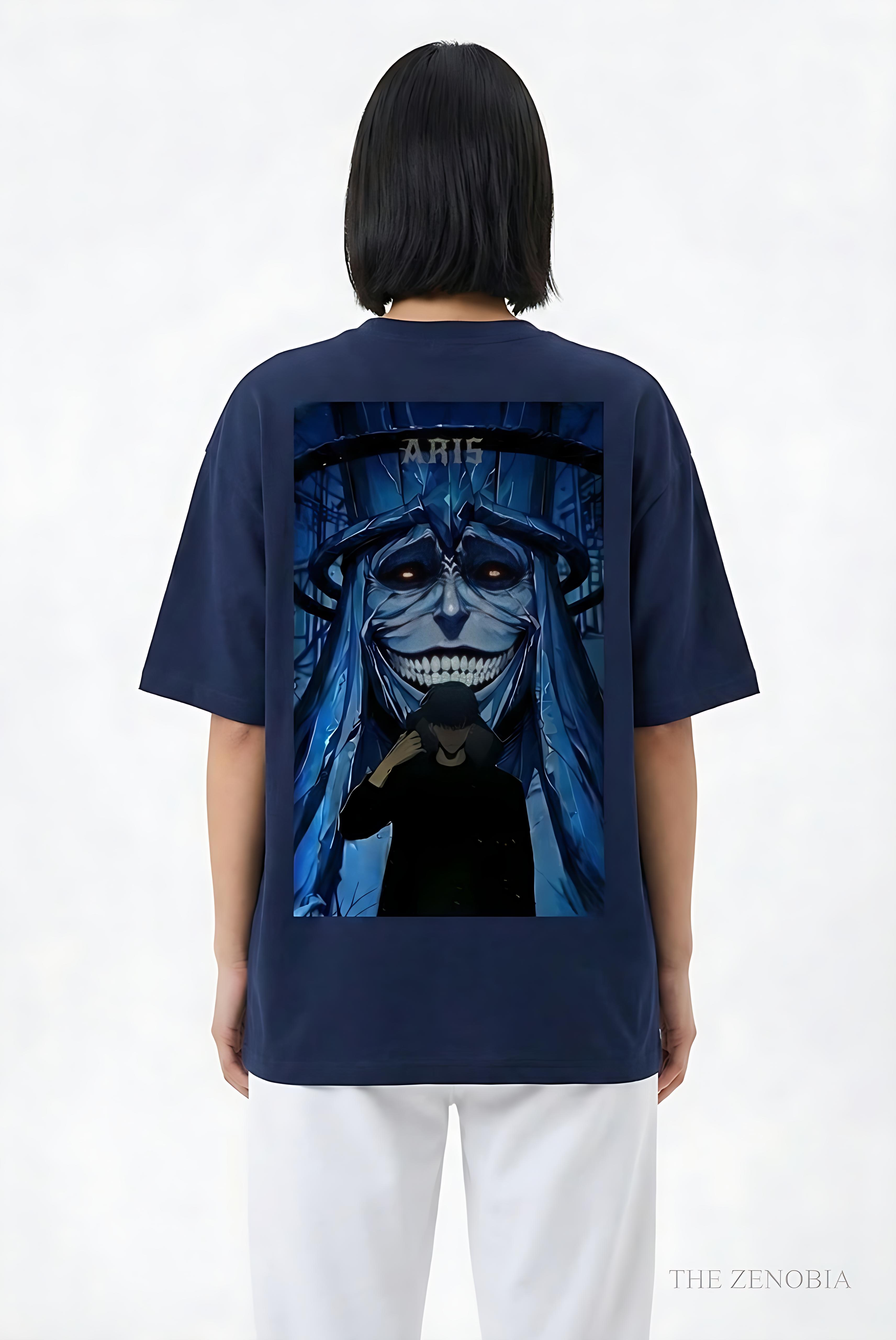 ’Sung Jin-Woo- ARIS Shadow Form” Oversized Graphic Tee - Navy Blue / S - Oversized T-Shirt