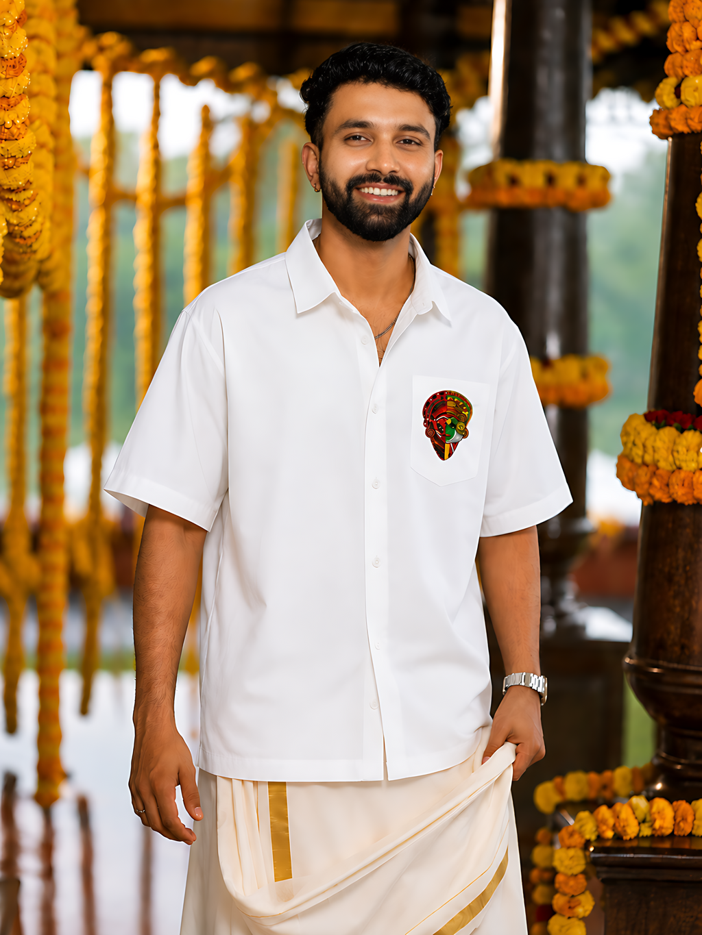 Kerala Folk Art Oversized Shirt – Traditional Split Face Graphic