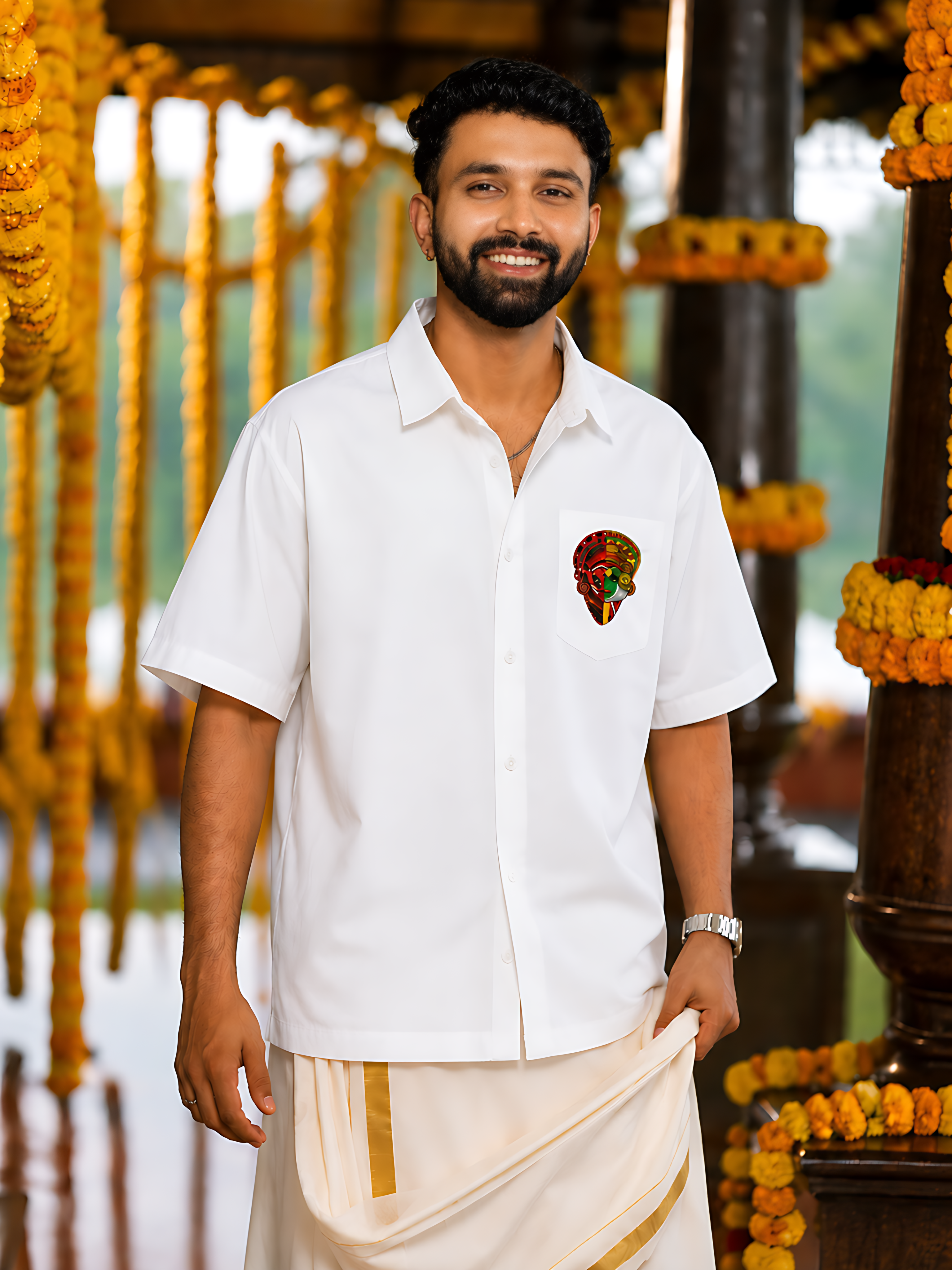 Kerala Folk Art Oversized Shirt – Traditional Split Face Graphic