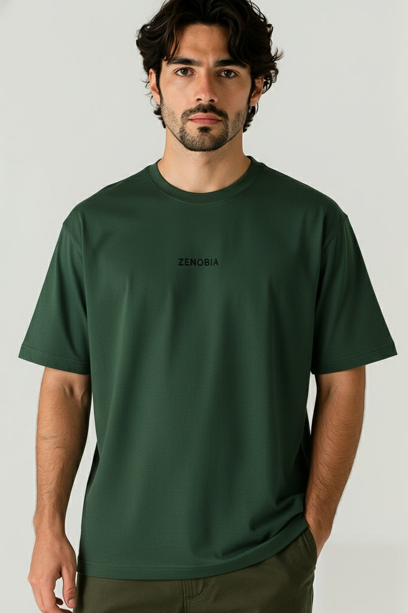 Oversized French Terry T-Shirt — Black Embroidery Edition