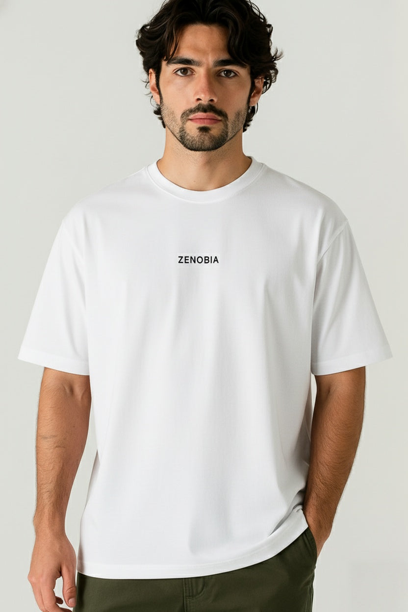 Oversized French Terry T-Shirt — Black Embroidery Edition
