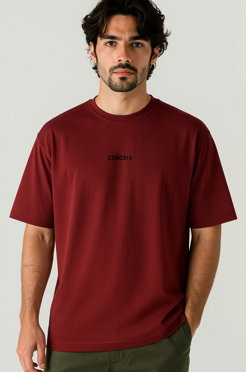 Oversized French Terry T-Shirt — Black Embroidery Edition