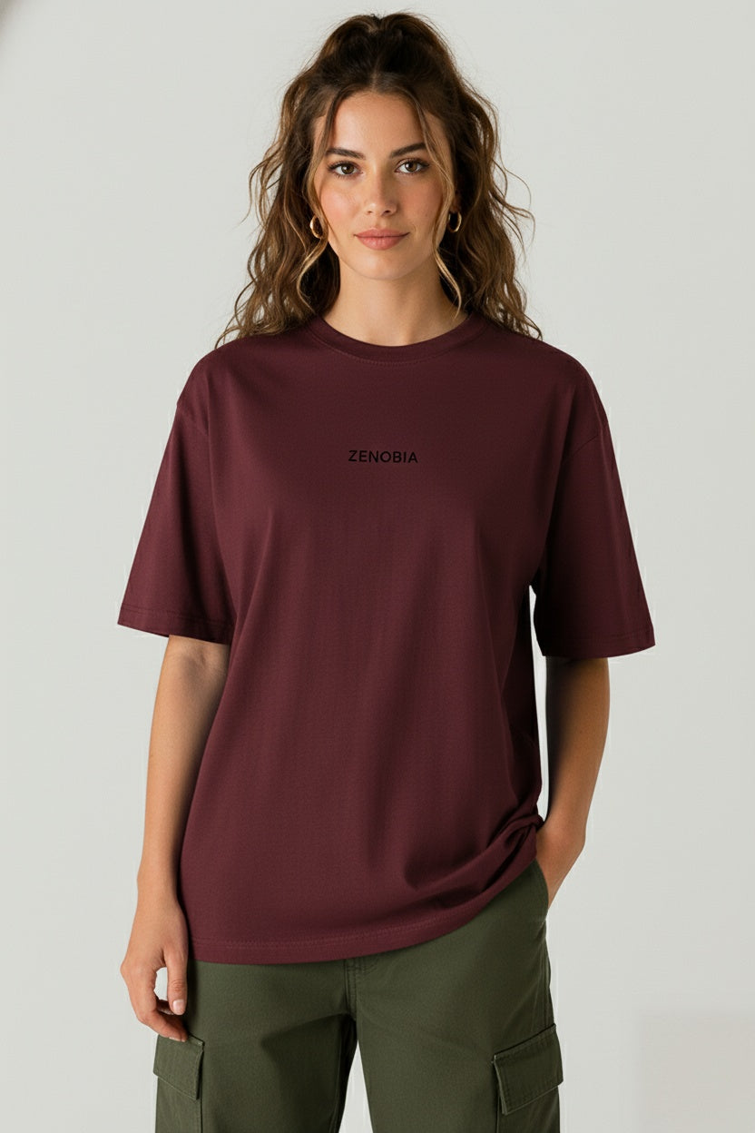 Oversized French Terry T-Shirt — Black Embroidery Edition