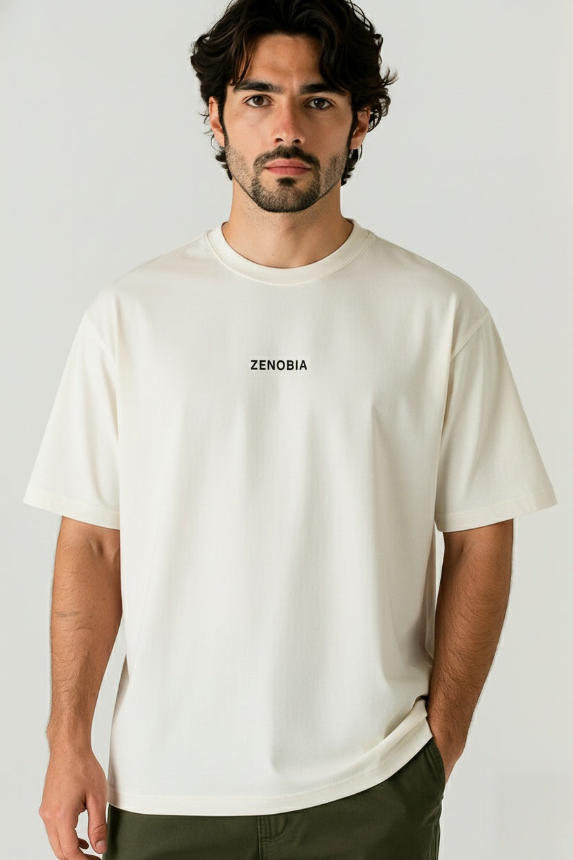 Oversized French Terry T-Shirt — Black Embroidery Edition