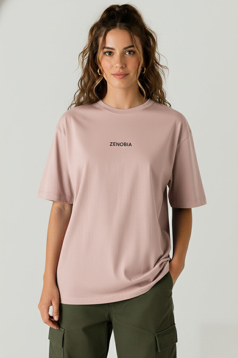 Oversized French Terry T-Shirt — Black Embroidery Edition