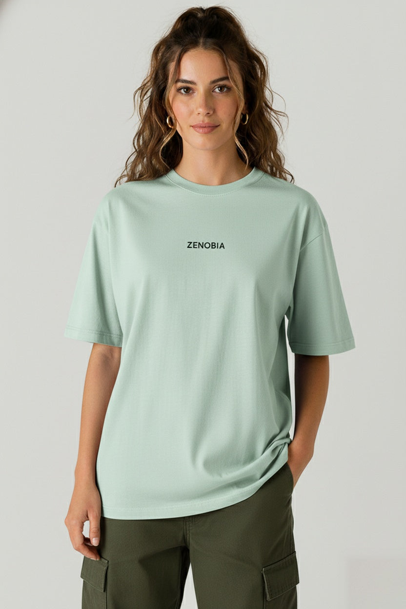 Oversized French Terry T-Shirt — Black Embroidery Edition