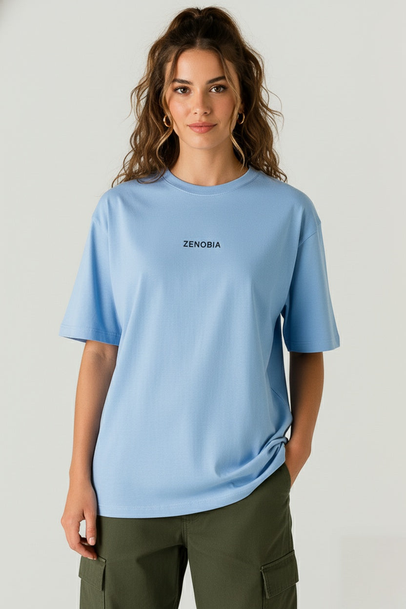 Oversized French Terry T-Shirt — Black Embroidery Edition