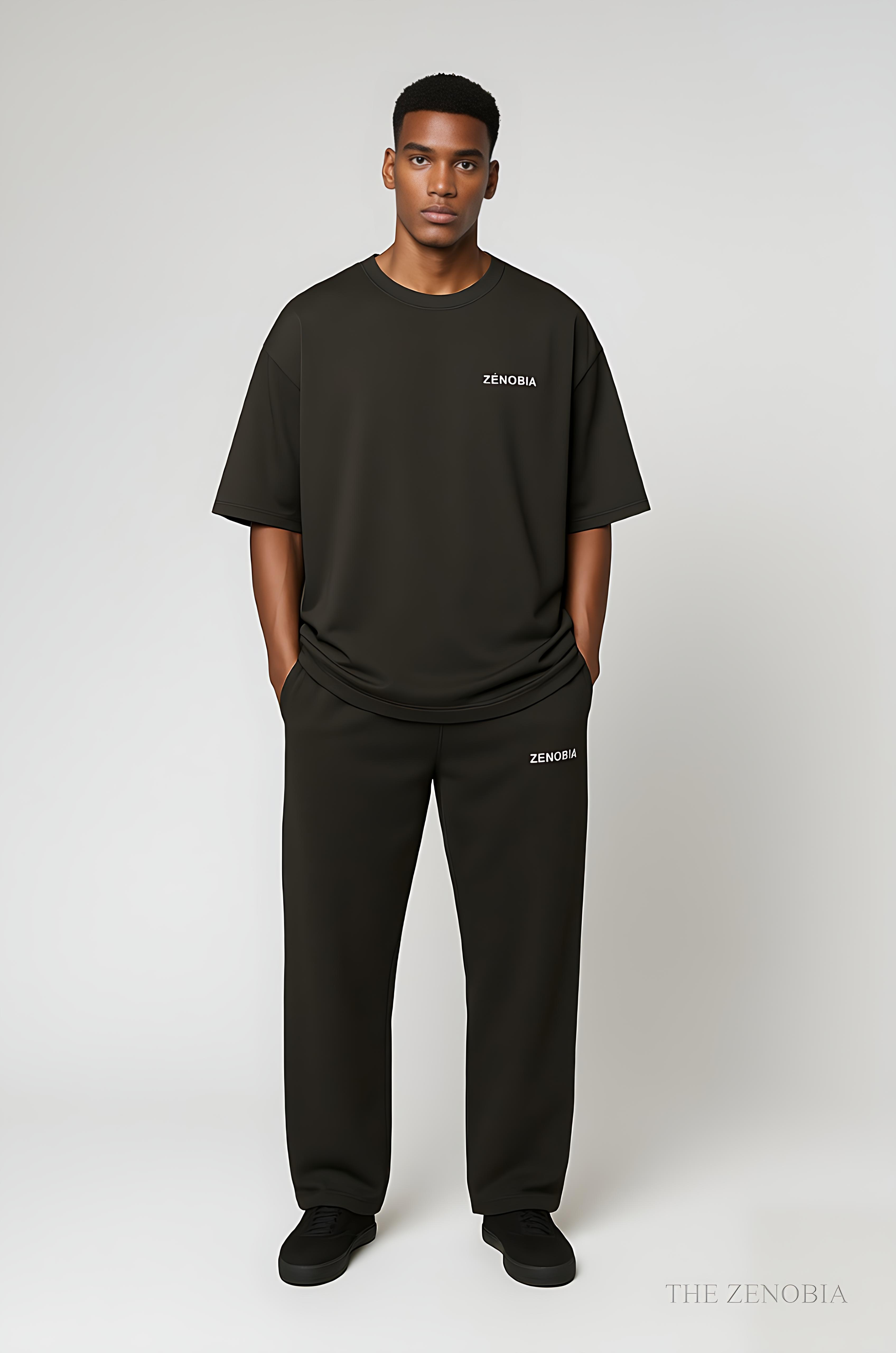 Zenobia Unisex Premium Terry Sweatpants – Black (White Embroidery)