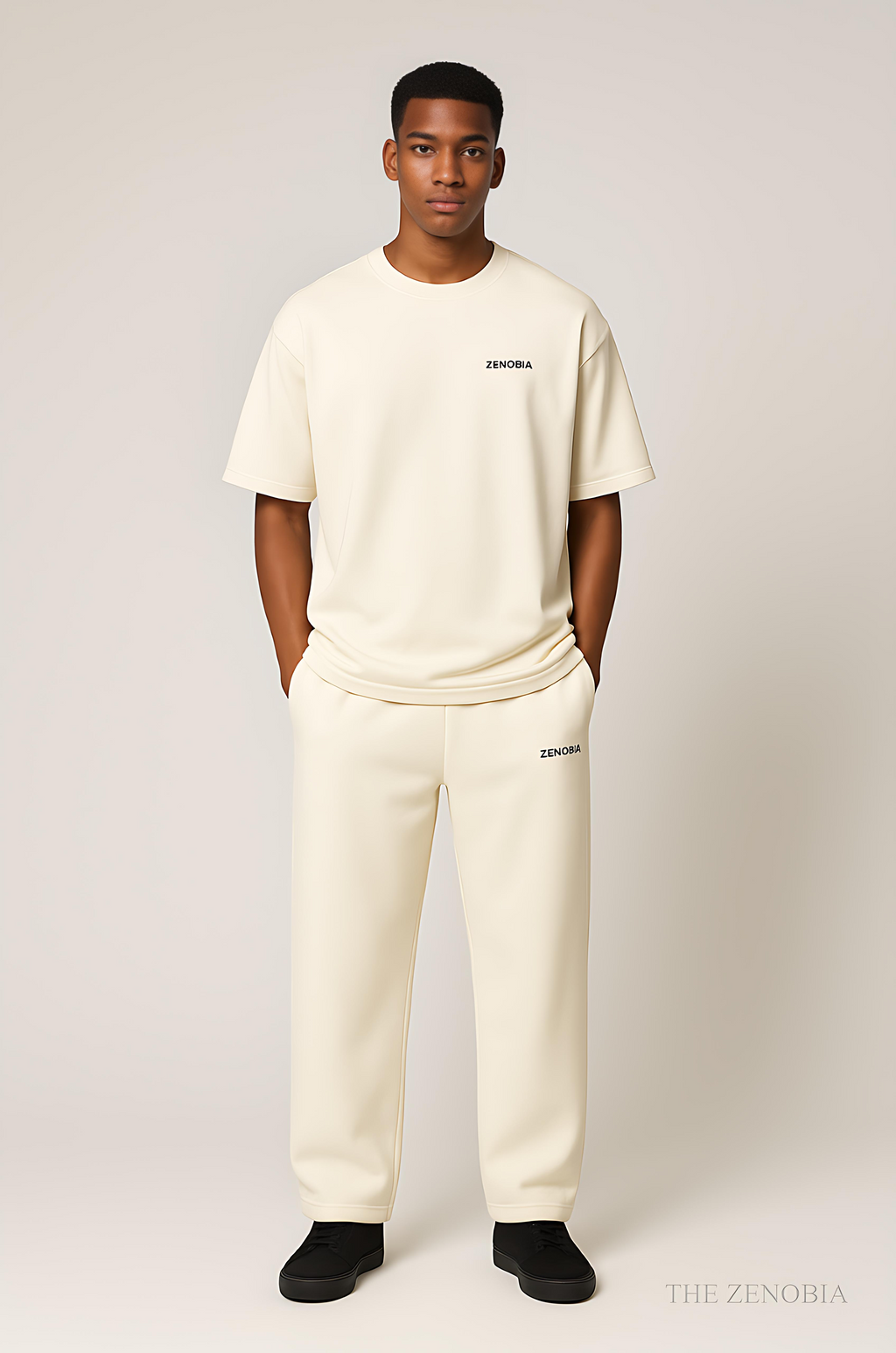 Unisex Premium Terry Sweatpants – Off-White (Black Embroidery)