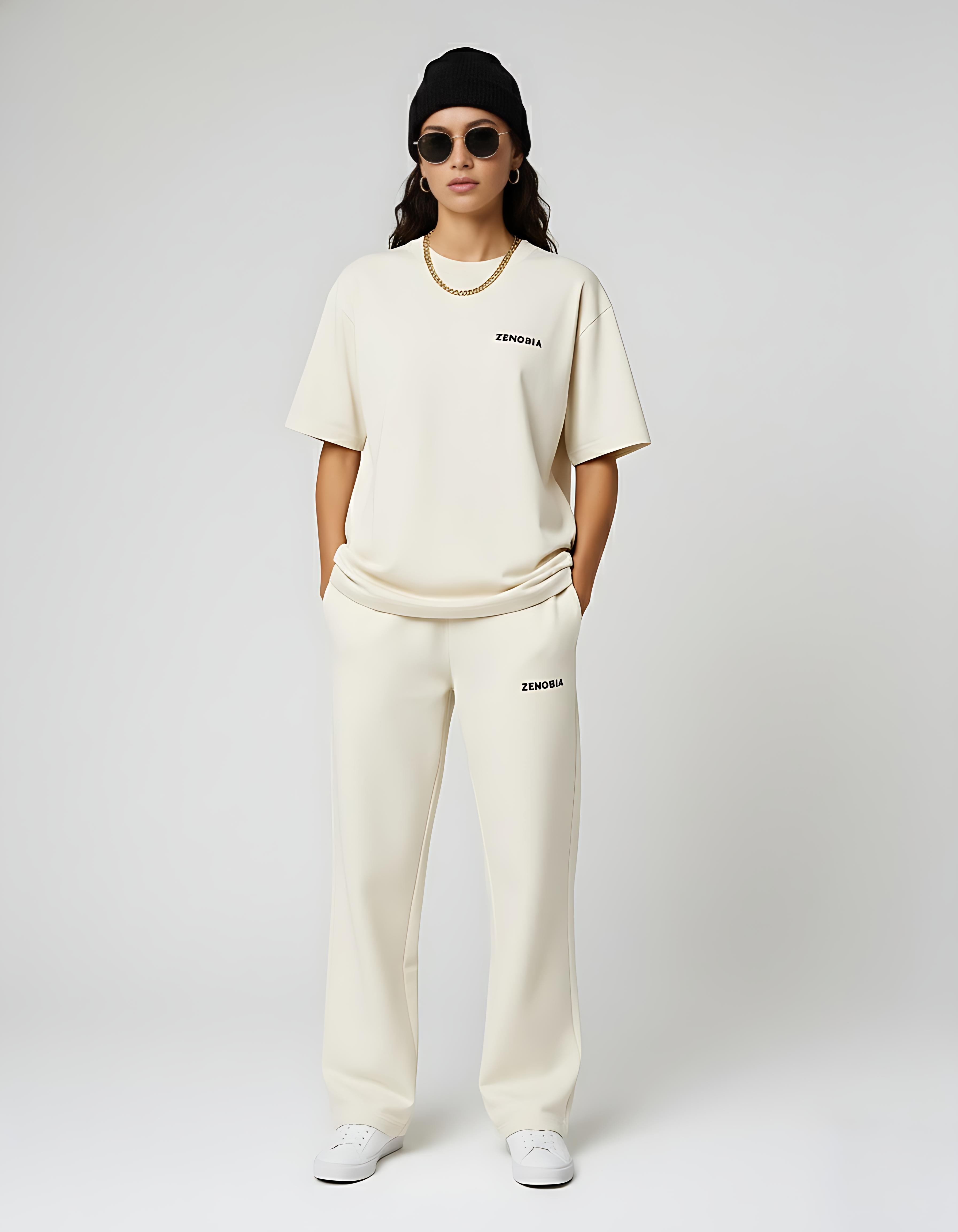 Unisex Premium Terry Sweatpants – Off-White (Black Embroidery)