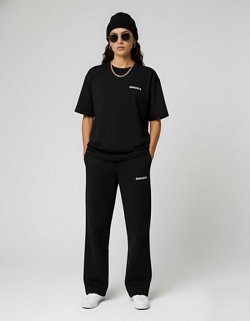 Zenobia Unisex Premium Terry Sweatpants – Black (White Embroidery)