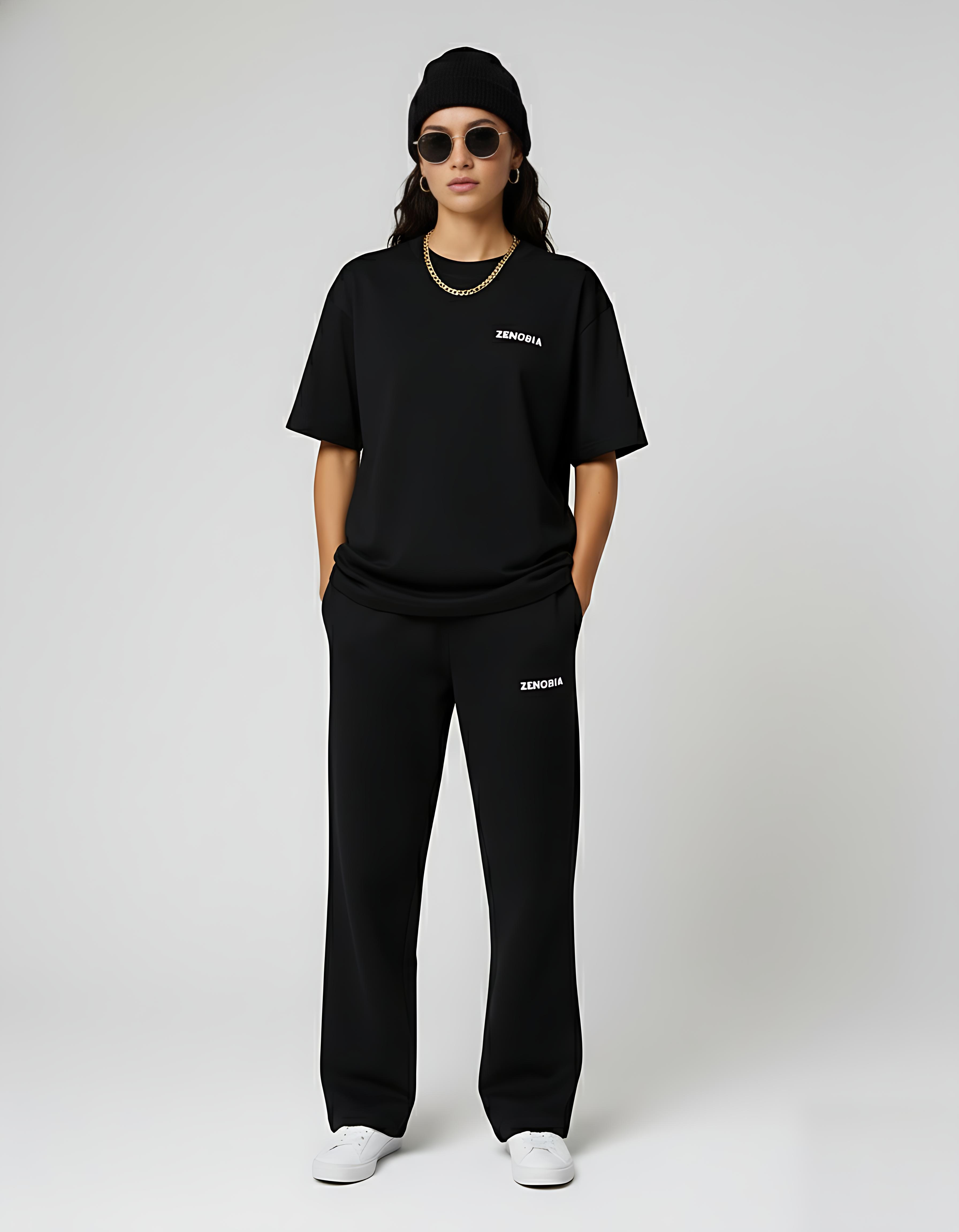 Zenobia Unisex Premium Terry Sweatpants – Black (White Embroidery)