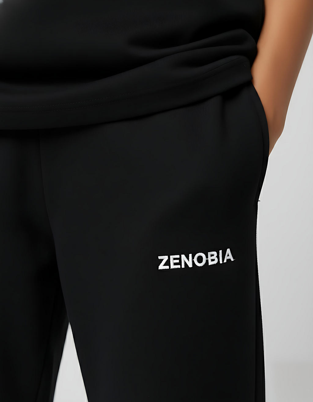 Zenobia Unisex Premium Terry Sweatpants – Black (White Embroidery)