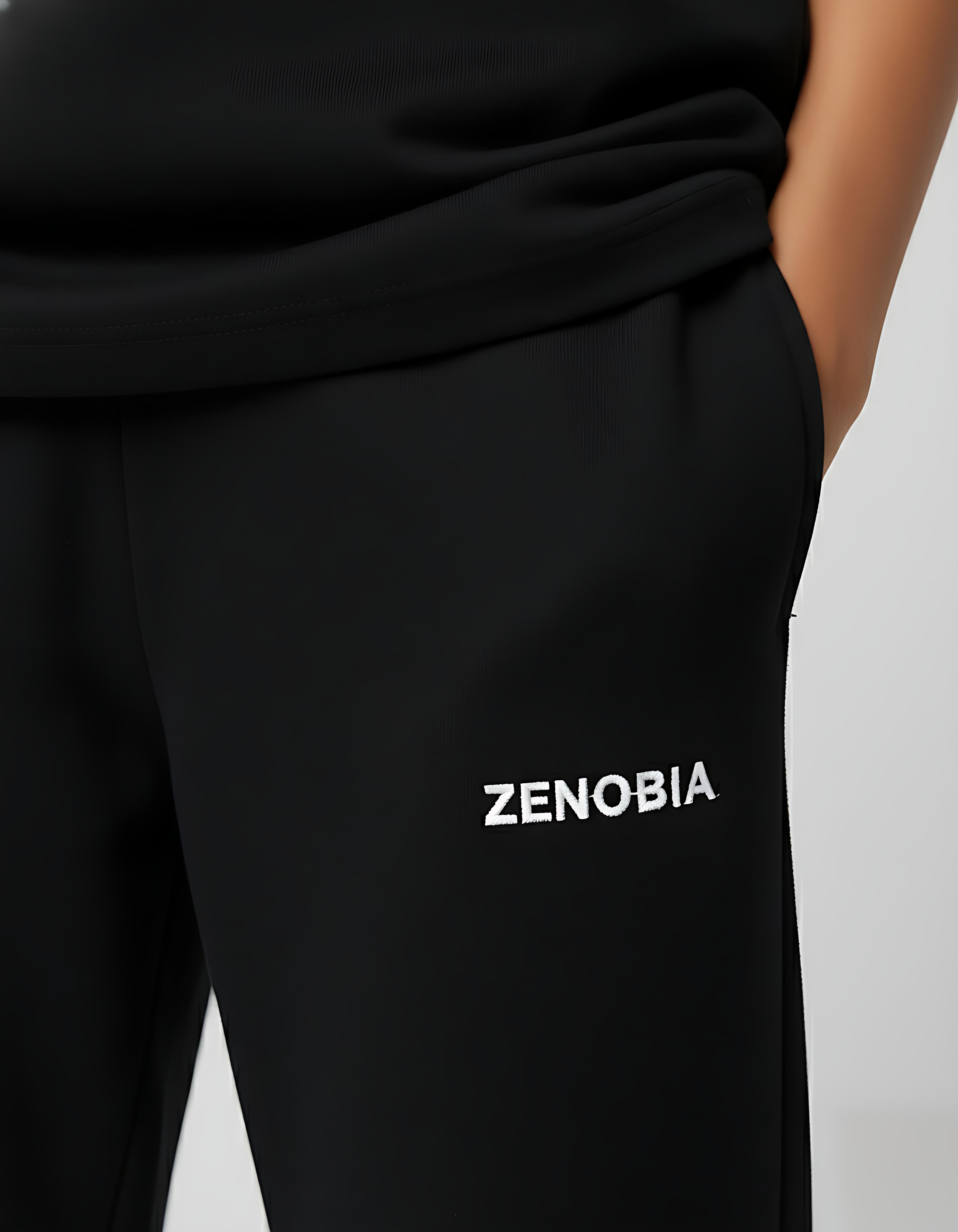 Zenobia Unisex Premium Terry Sweatpants – Black (White Embroidery)