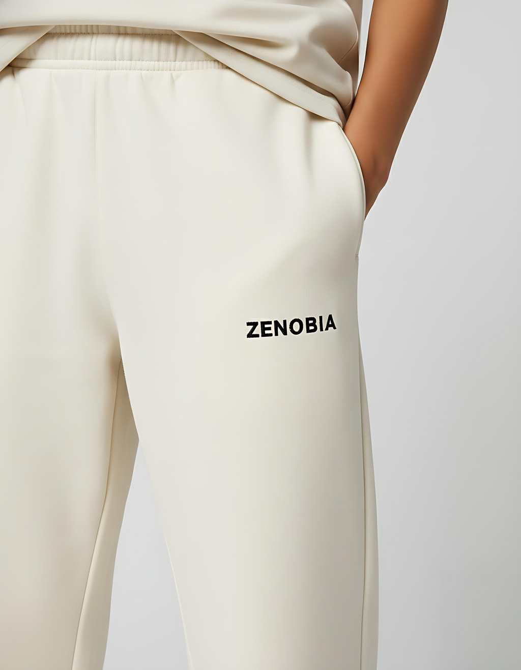 Unisex Premium Terry Sweatpants – Off-White (Black Embroidery)