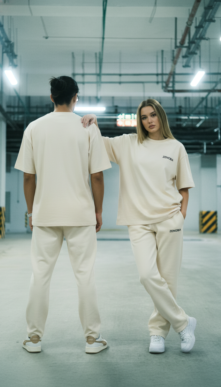 Unisex Premium Terry Sweatpants – Off-White (Black Embroidery)