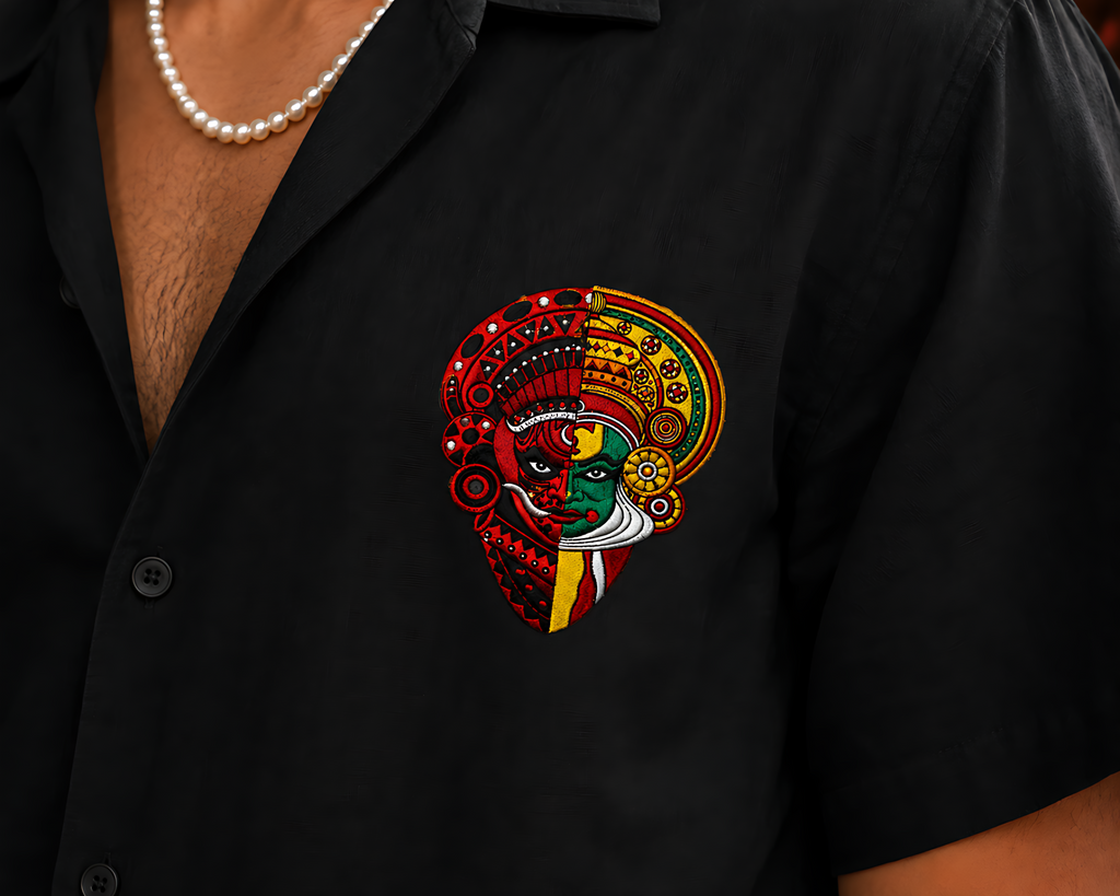 Kerala Folk Art Oversized Shirt – Traditional Split Face Graphic