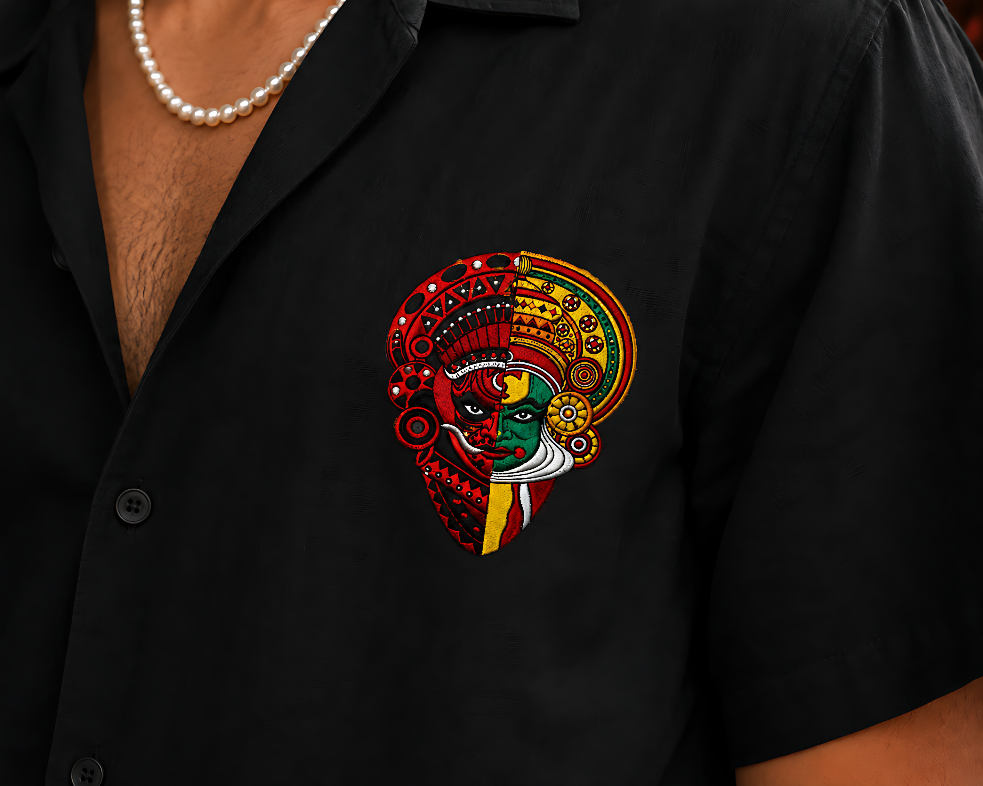 Kerala Folk Art Oversized Shirt – Traditional Split Face Graphic