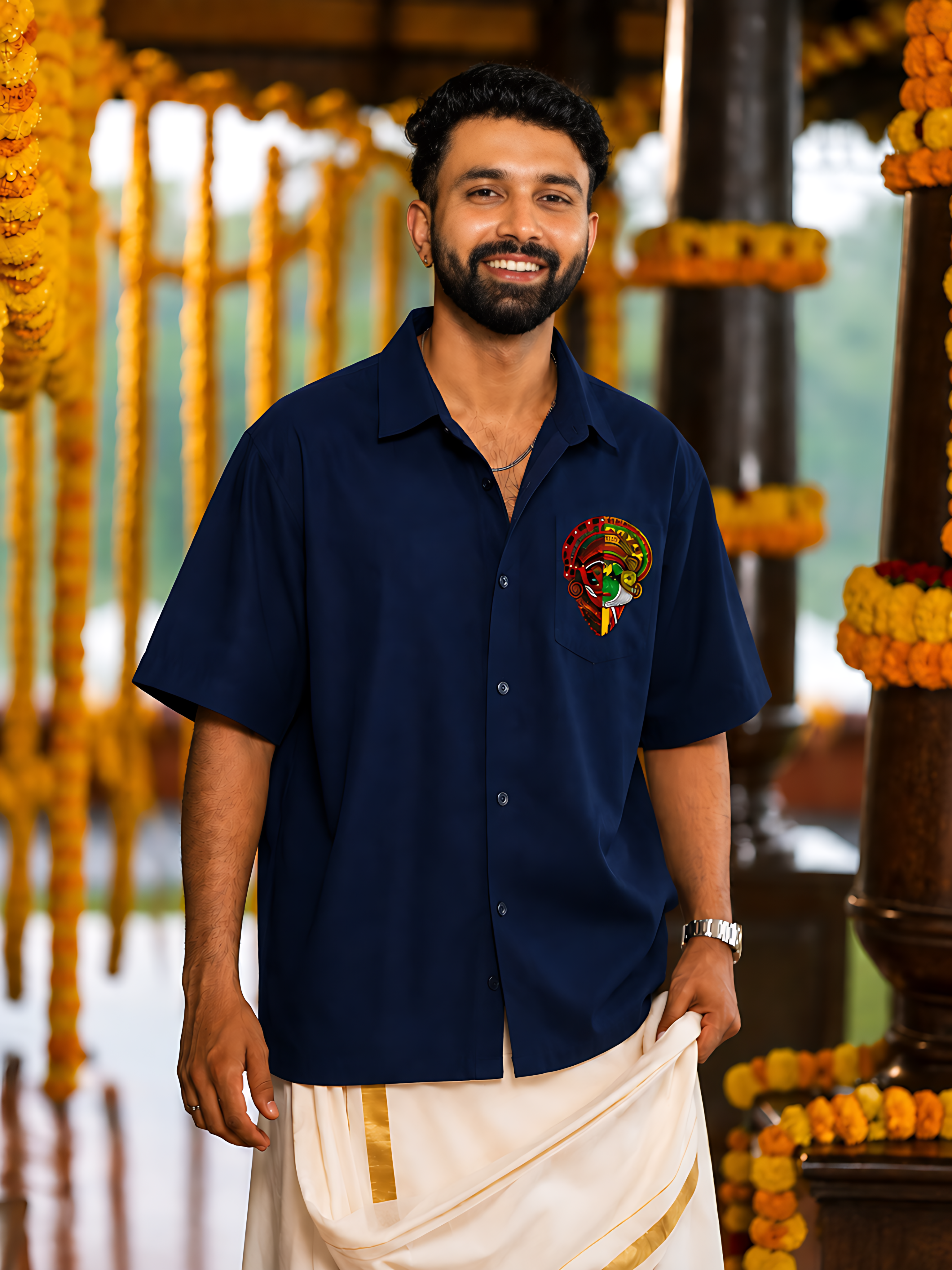 Kerala Folk Art Oversized Shirt – Traditional Split Face Graphic