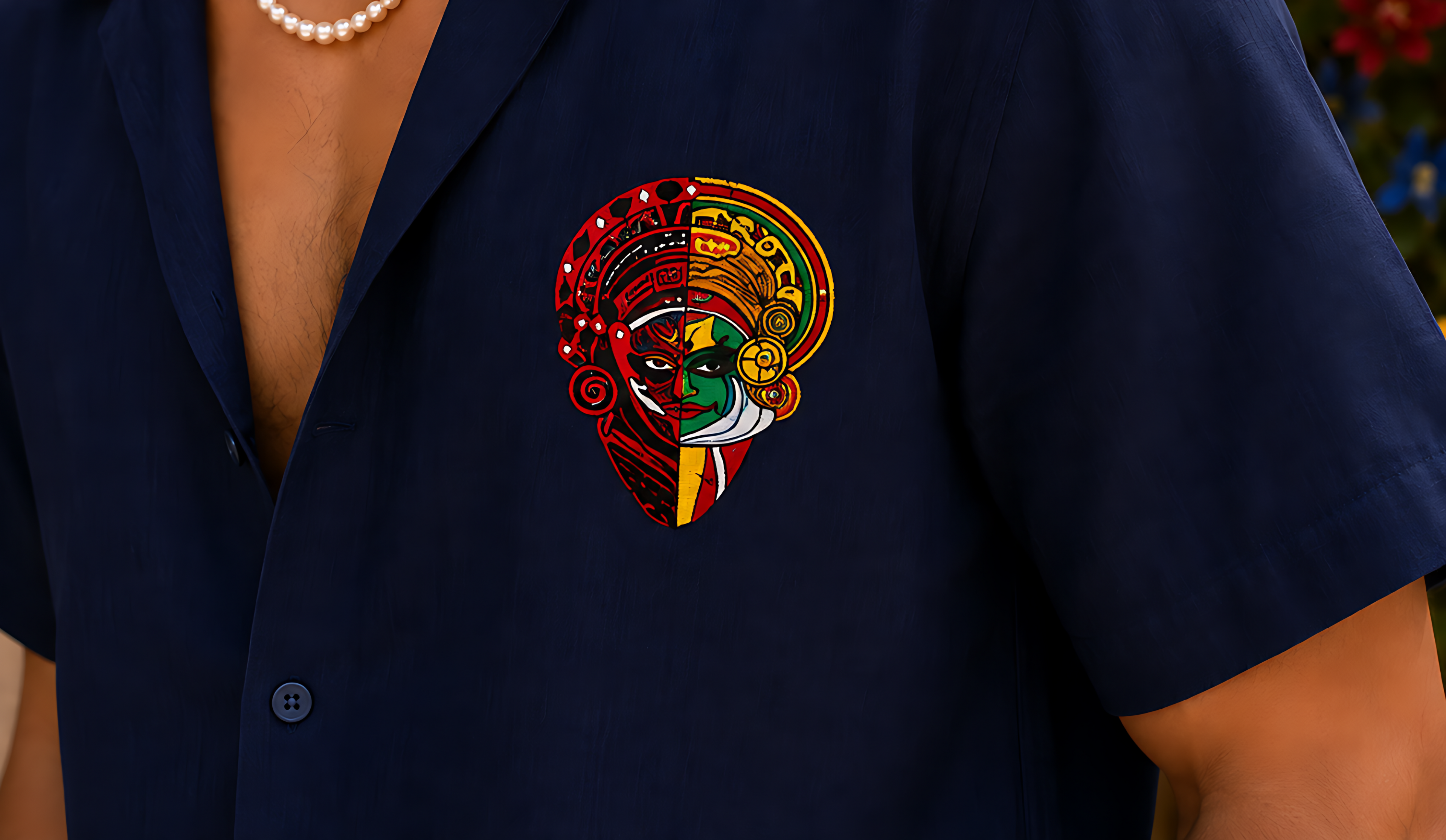 Kerala Folk Art Oversized Shirt – Traditional Split Face Graphic