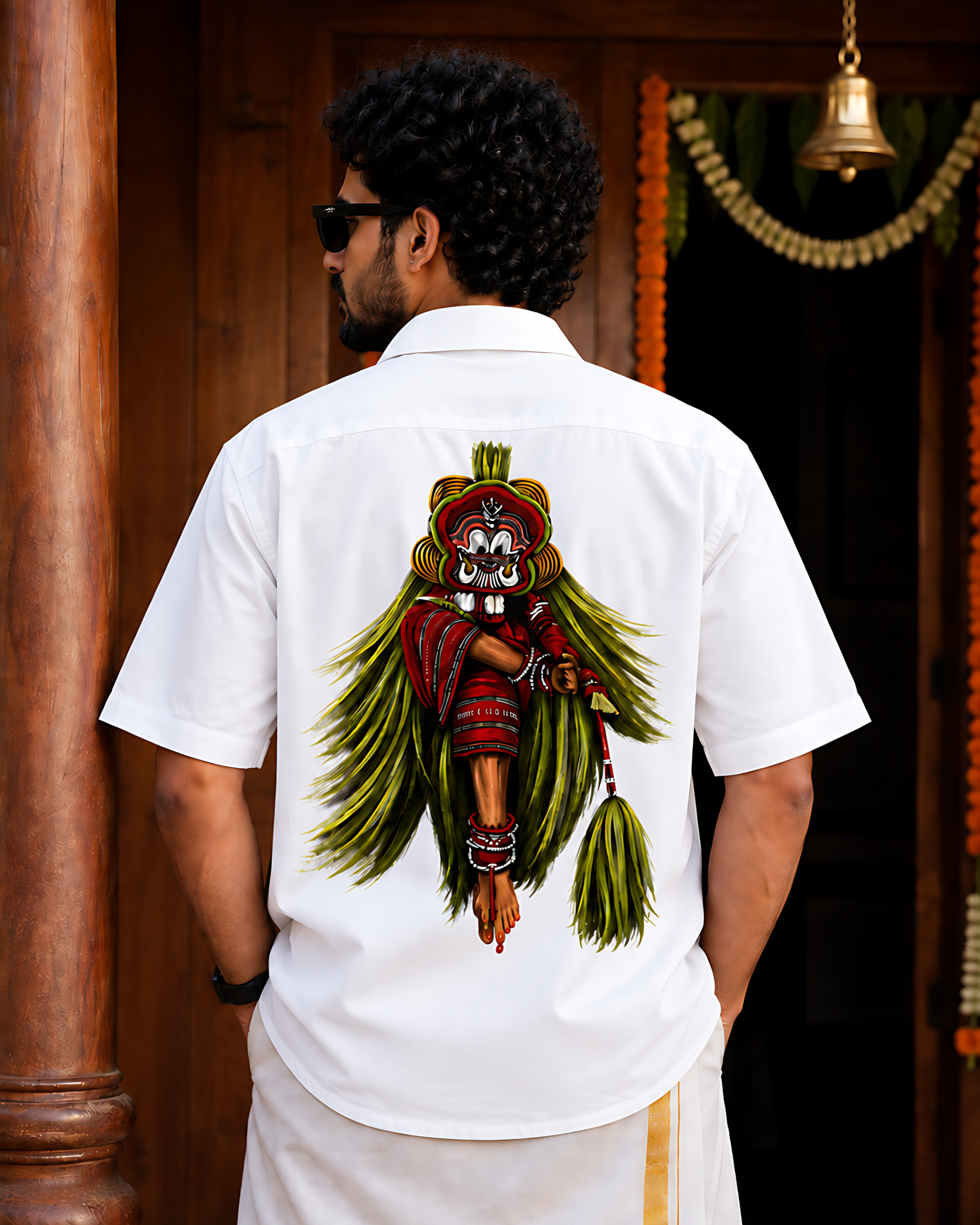 Kerala Tradition Oversized Cotton Shirt – Theyyam Inspired