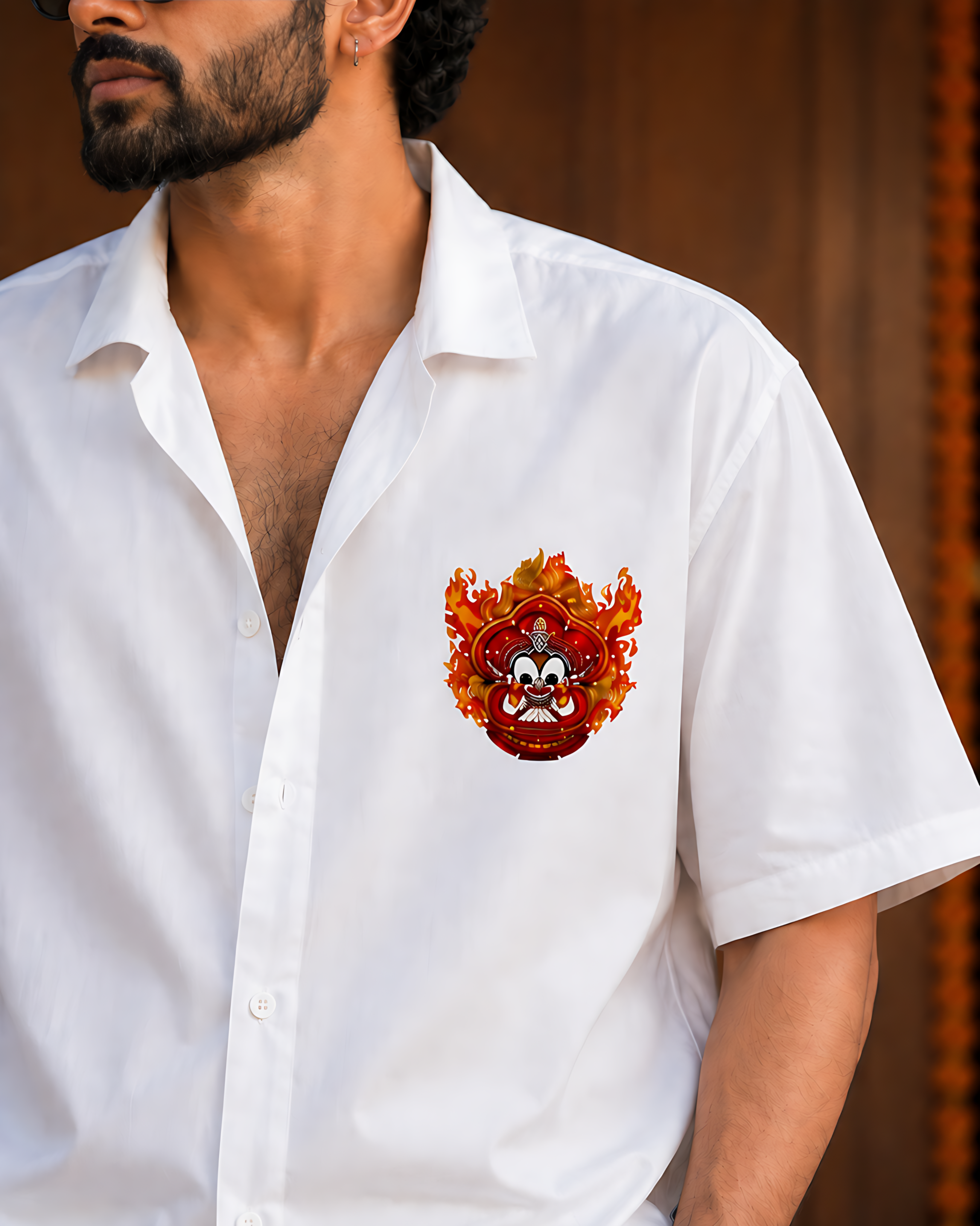 Kerala Tradition Oversized Cotton Shirt – Theyyam Inspired