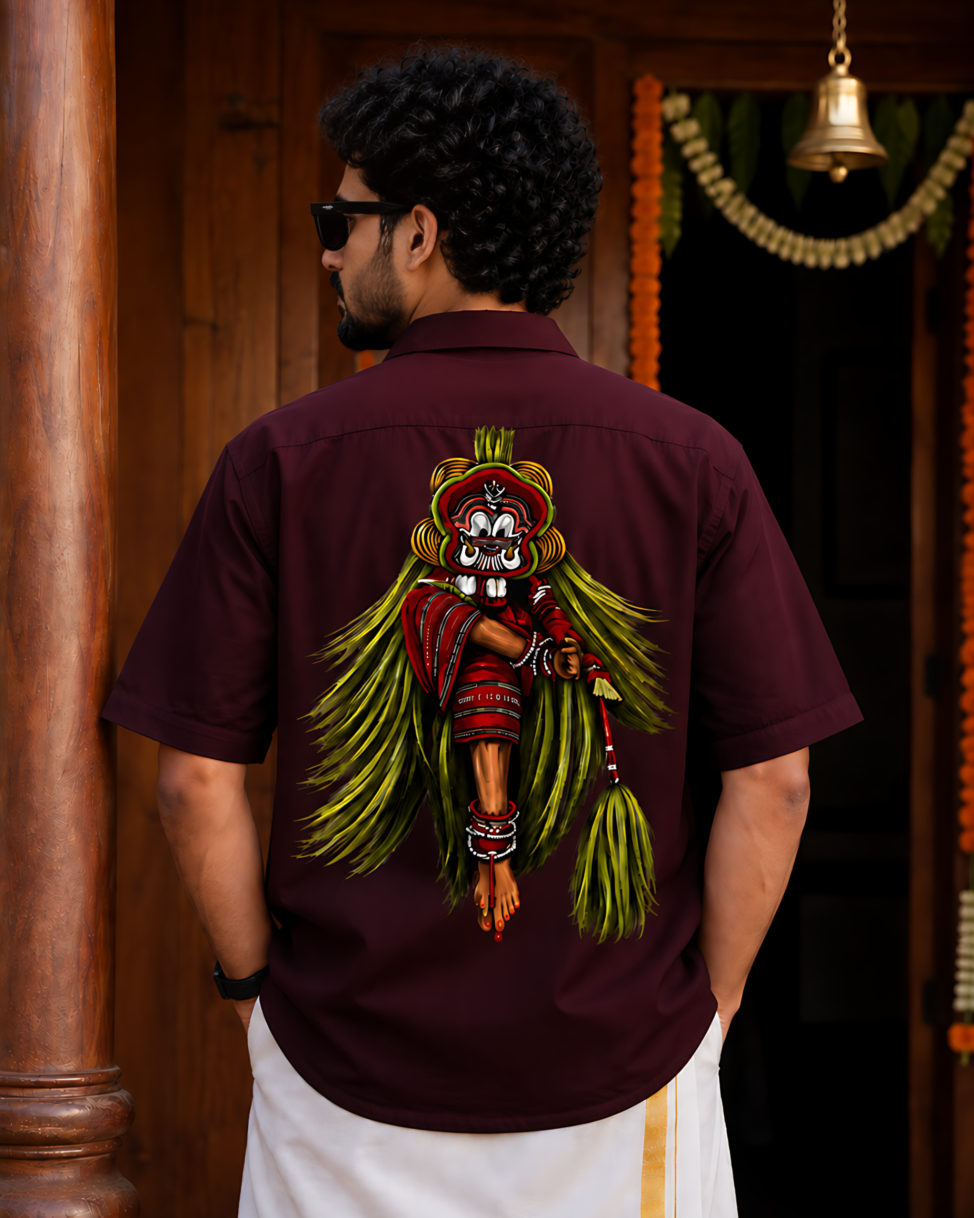 Kerala Tradition Oversized Cotton Shirt – Theyyam Inspired