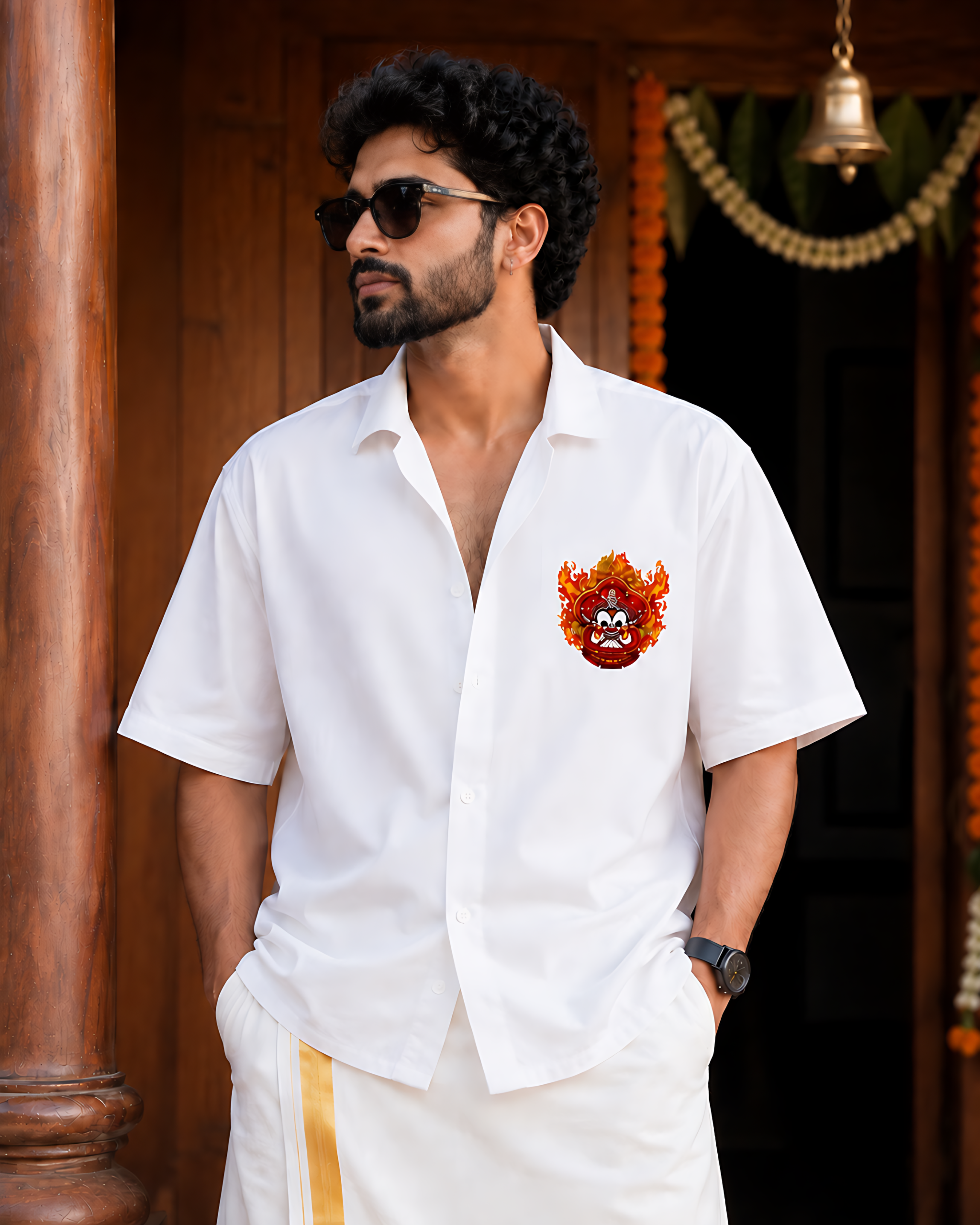 Kerala Tradition Oversized Cotton Shirt – Theyyam Inspired