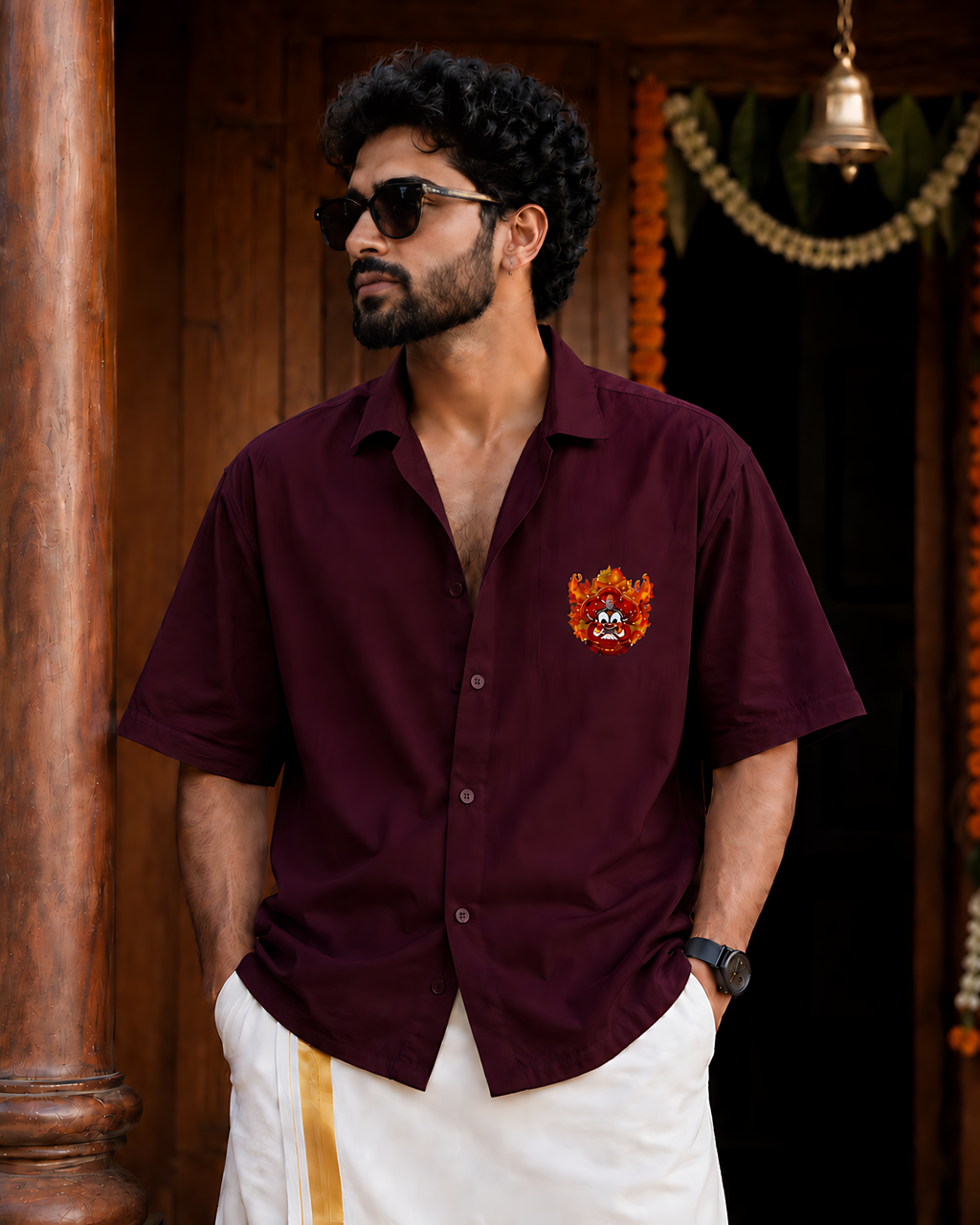 Kerala Tradition Oversized Cotton Shirt – Theyyam Inspired