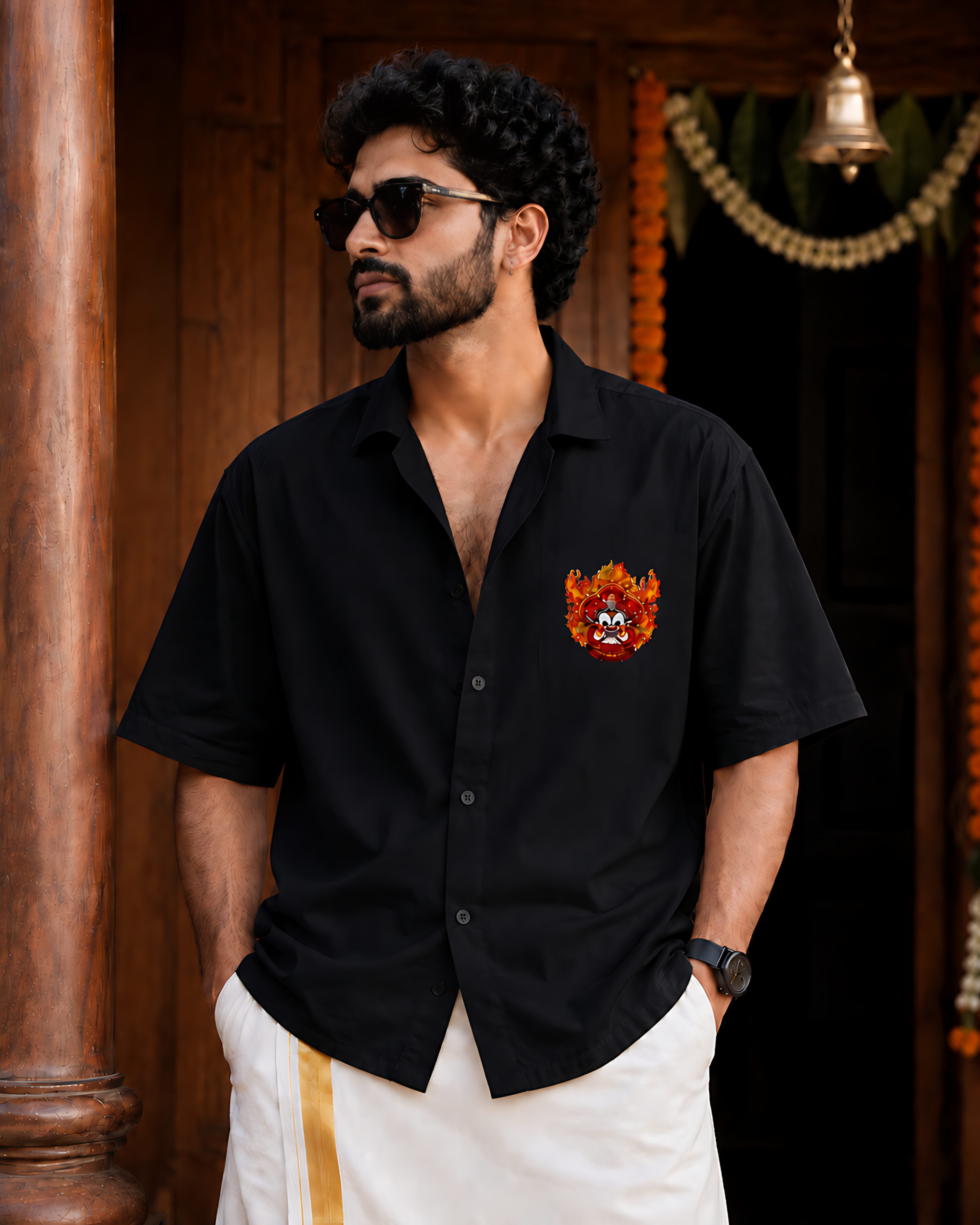 Kerala Tradition Oversized Cotton Shirt – Theyyam Inspired