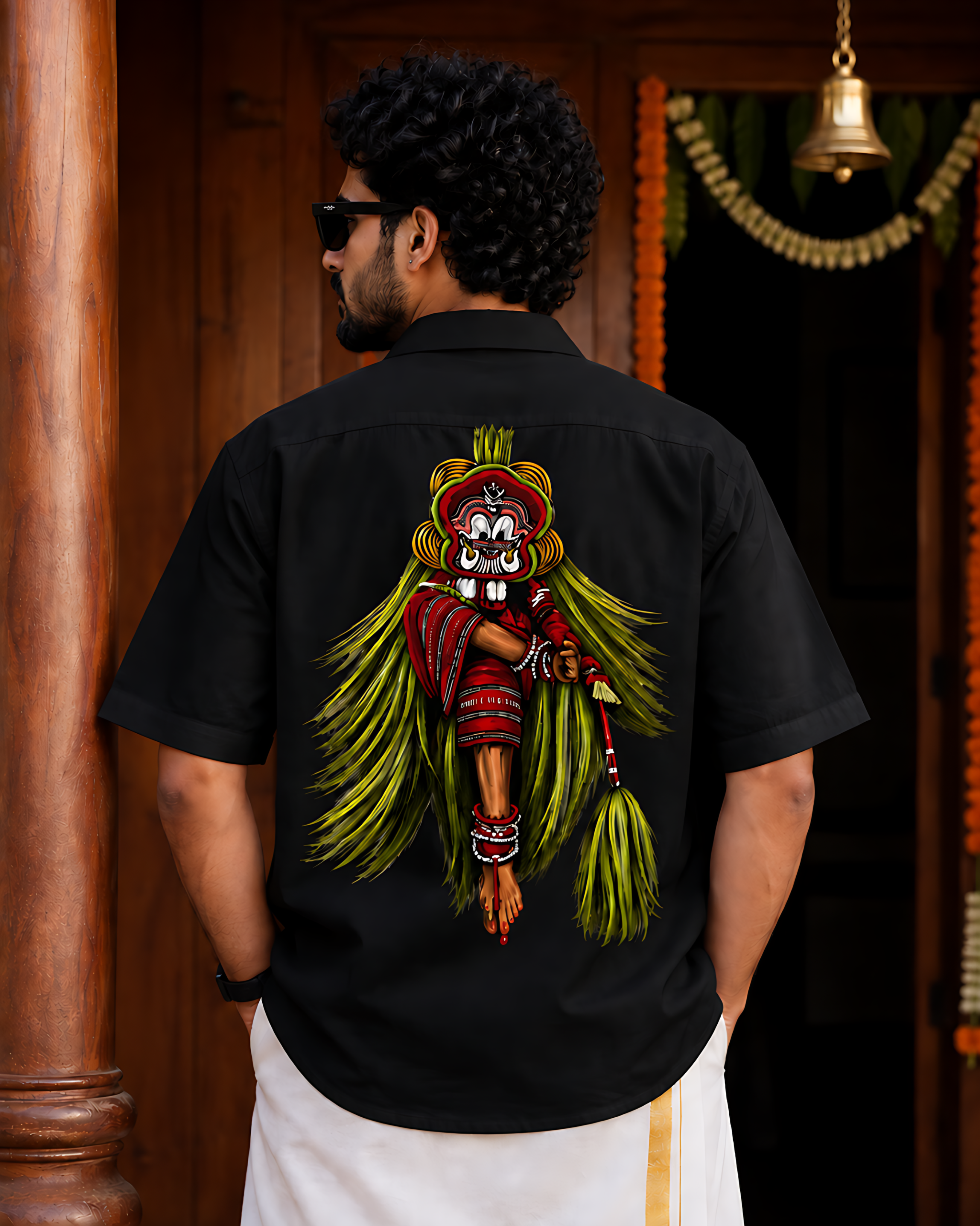 Kerala Tradition Oversized Cotton Shirt – Theyyam Inspired