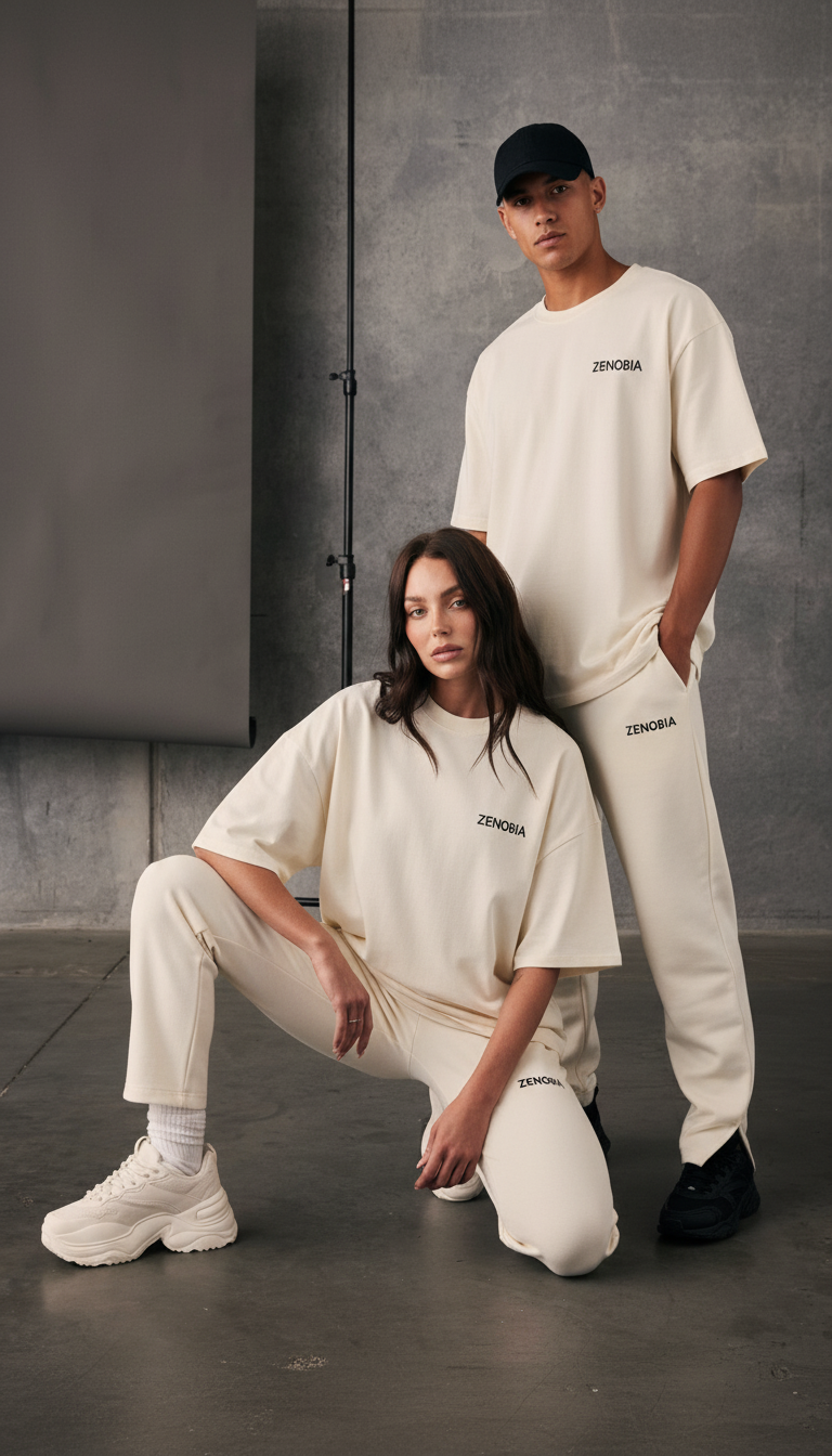 Unisex Premium Terry Sweatpants – Off-White (Black Embroidery)