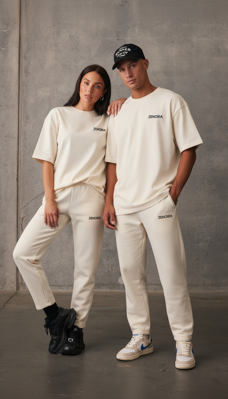 Unisex Premium Terry Sweatpants – Off-White (Black Embroidery)