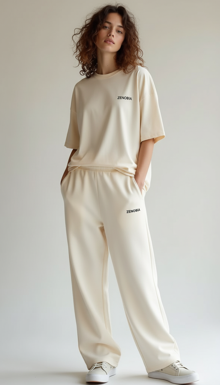 Unisex Premium Terry Sweatpants – Off-White (Black Embroidery)