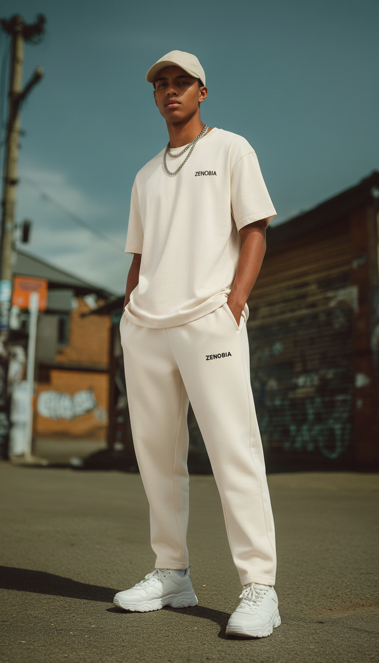 Unisex Premium Terry Sweatpants – Off-White (Black Embroidery)