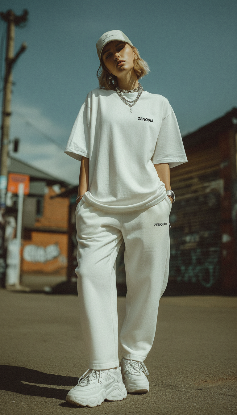 Unisex Premium Terry Sweatpants – Off-White (Black Embroidery)