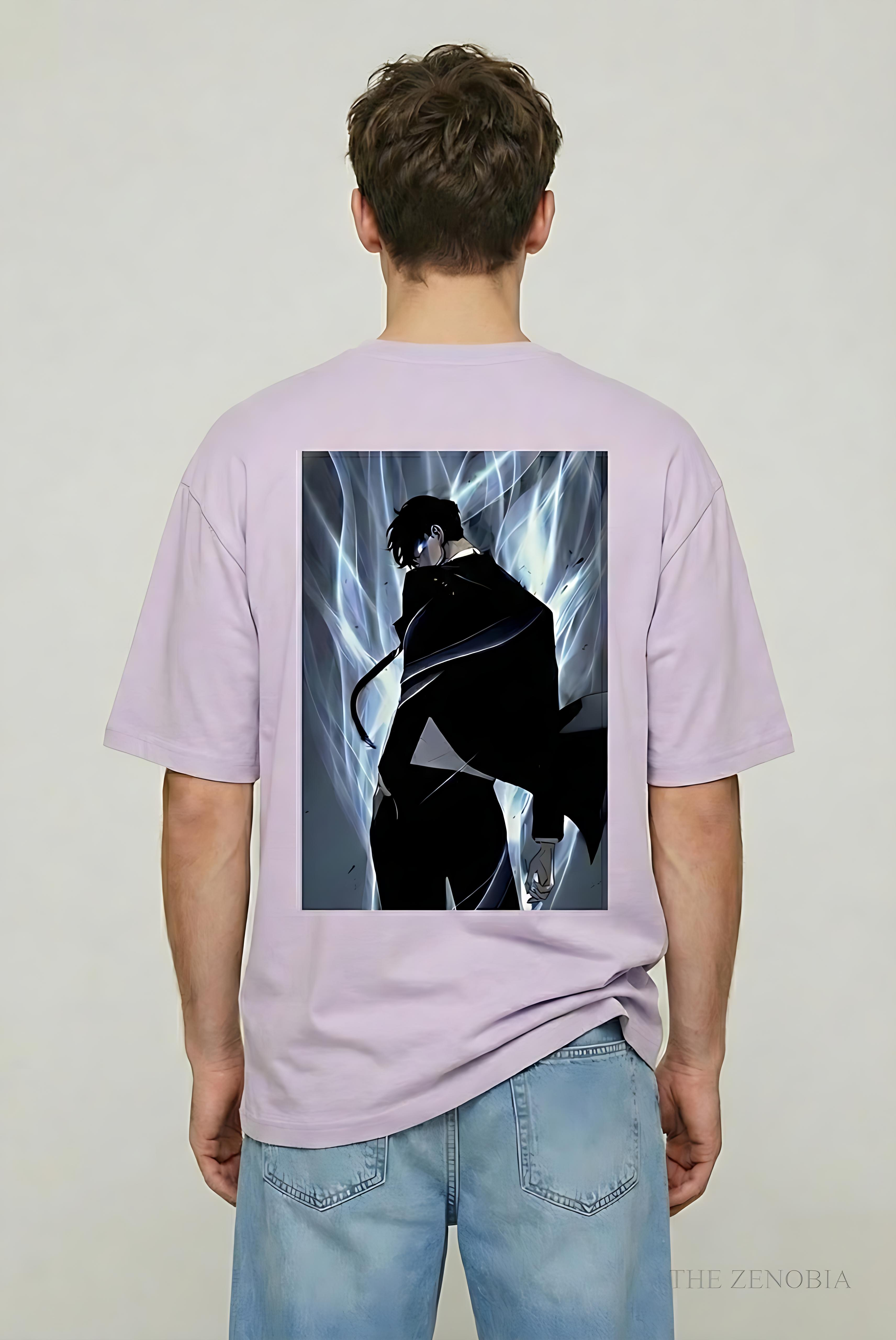 Sung Jin-Woo Lightning Surge Oversized Anime T-Shirt - Lavender / S - Oversized sung jung woo T-Shirt