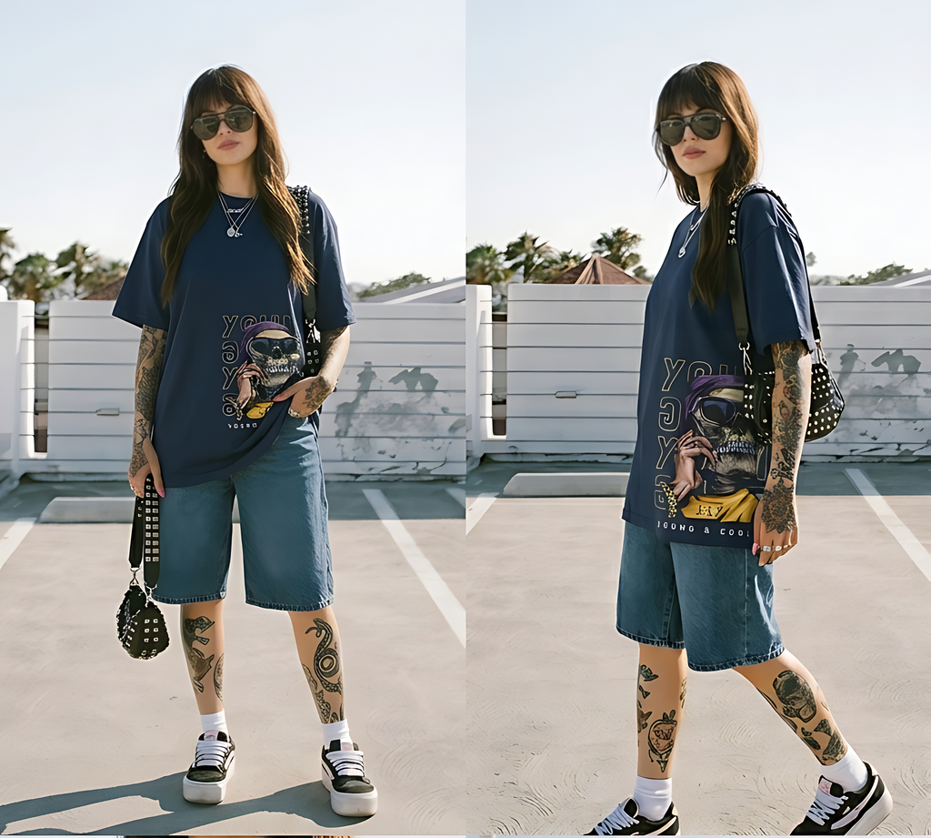 Young & Cool Skull Oversized Tee