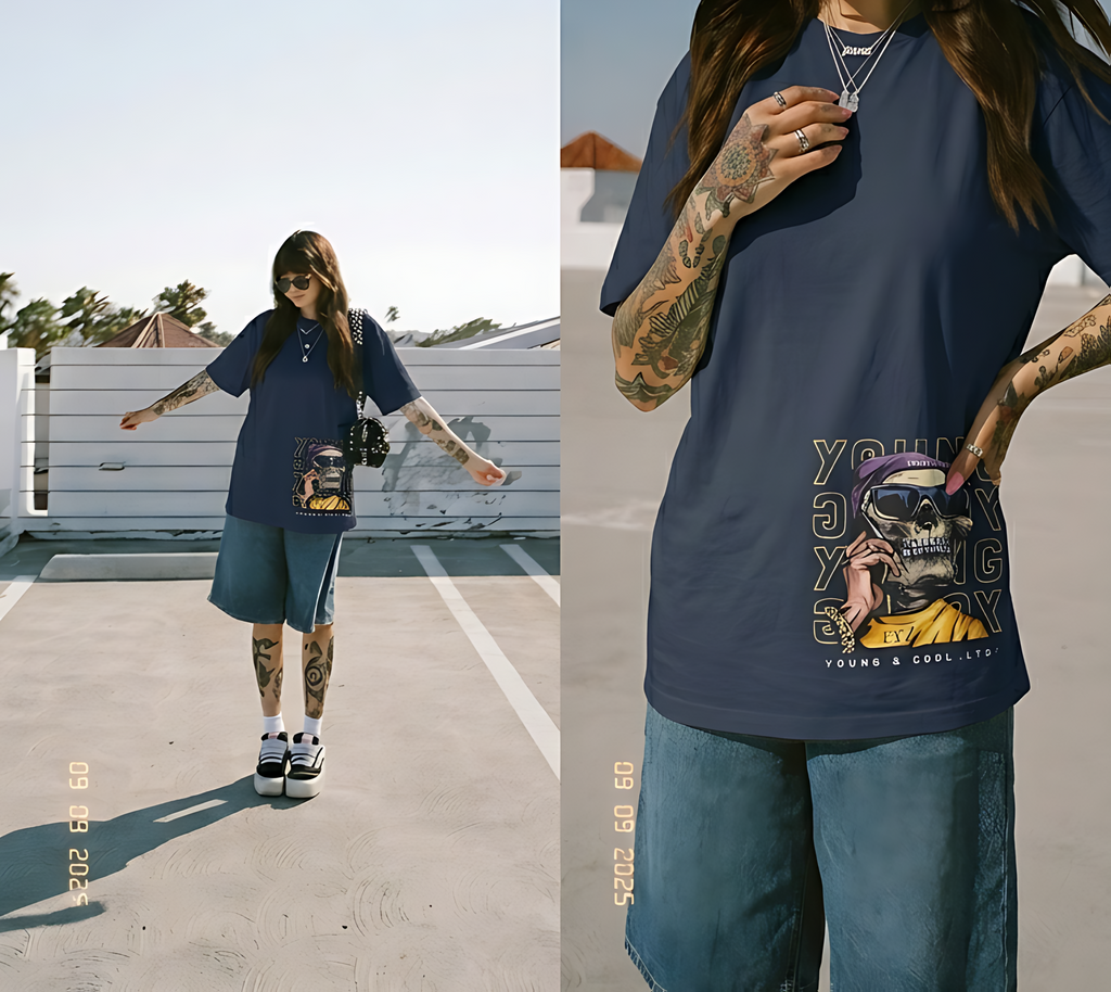 Young & Cool Skull Oversized Tee